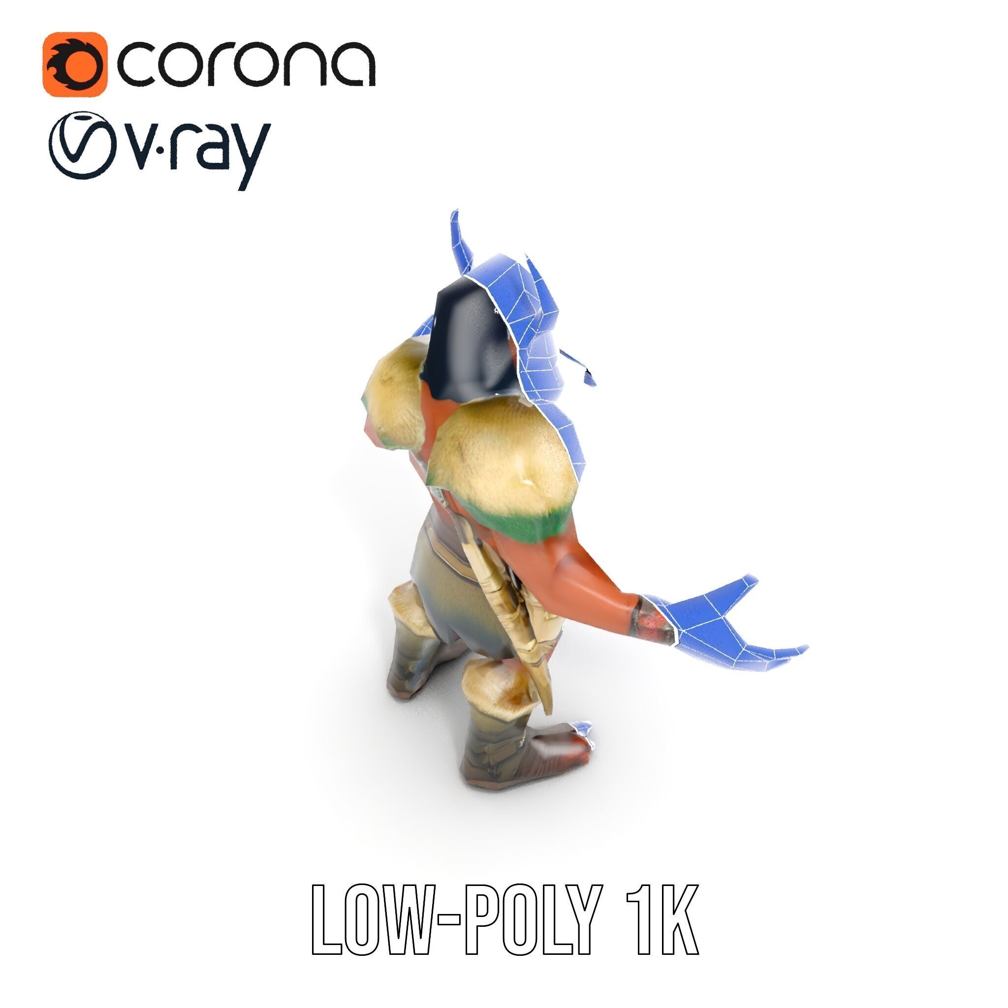 Horned Warrior Dwarf Rigged and Animated D Character Model Low-poly 3D model_21