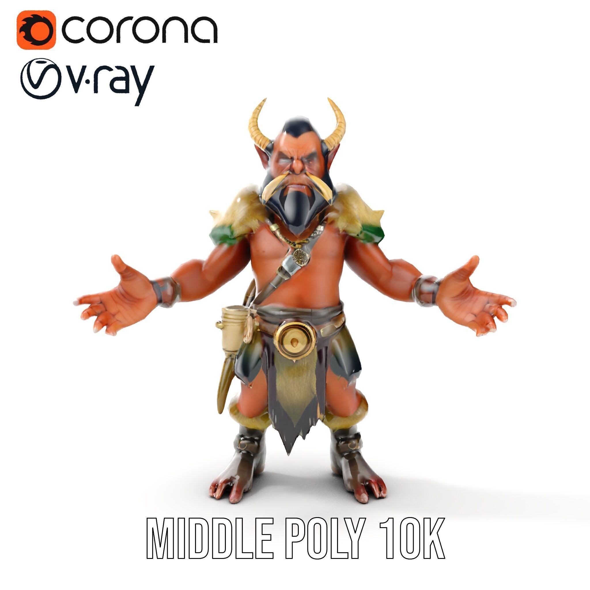 Horned Warrior Dwarf Rigged and Animated D Character Model Low-poly 3D model_15