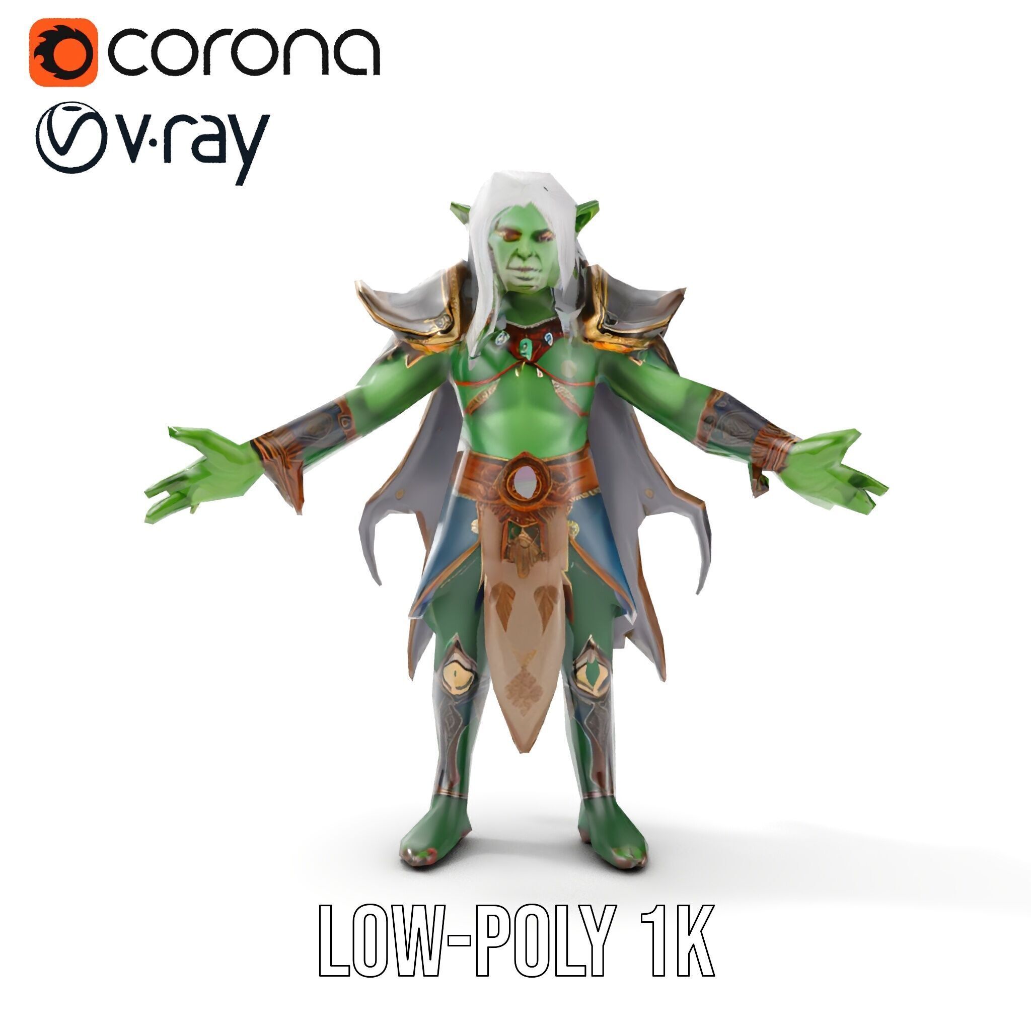Fantasy Elven Sorcerer Character Model  Rigged and Animated Low-poly 3D model_32