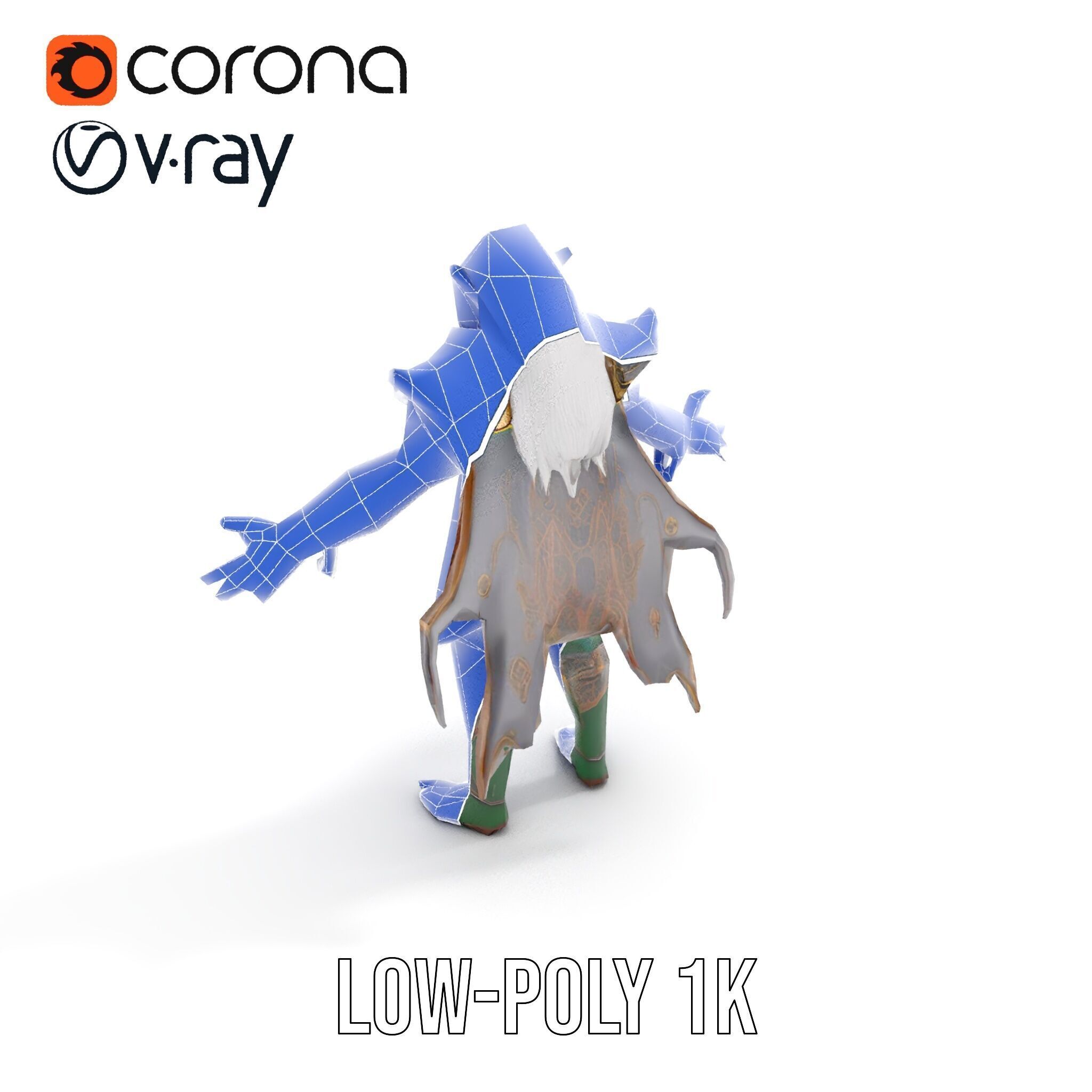 Fantasy Elven Sorcerer Character Model  Rigged and Animated Low-poly 3D model_29