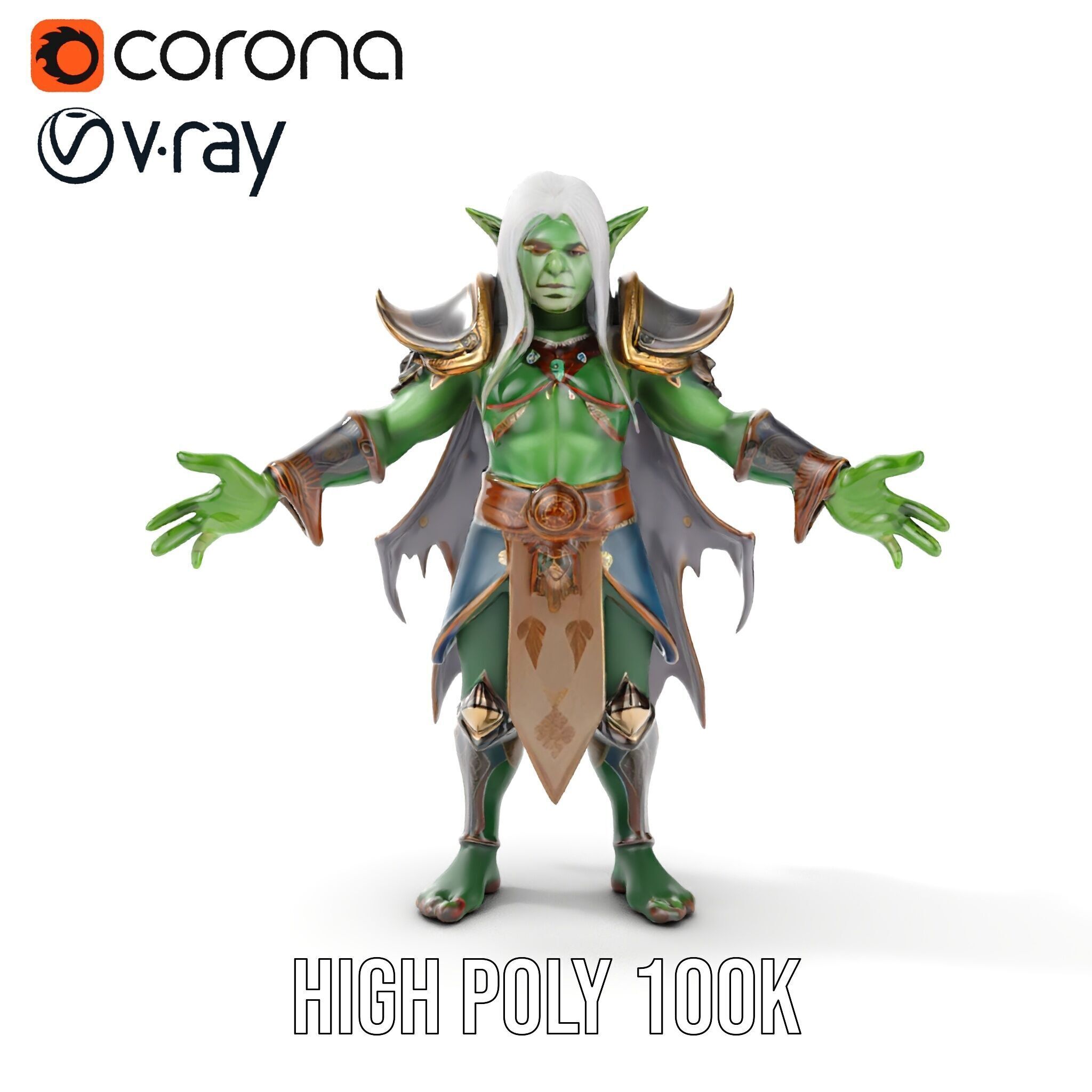Fantasy Elven Sorcerer Character Model  Rigged and Animated Low-poly 3D model_30