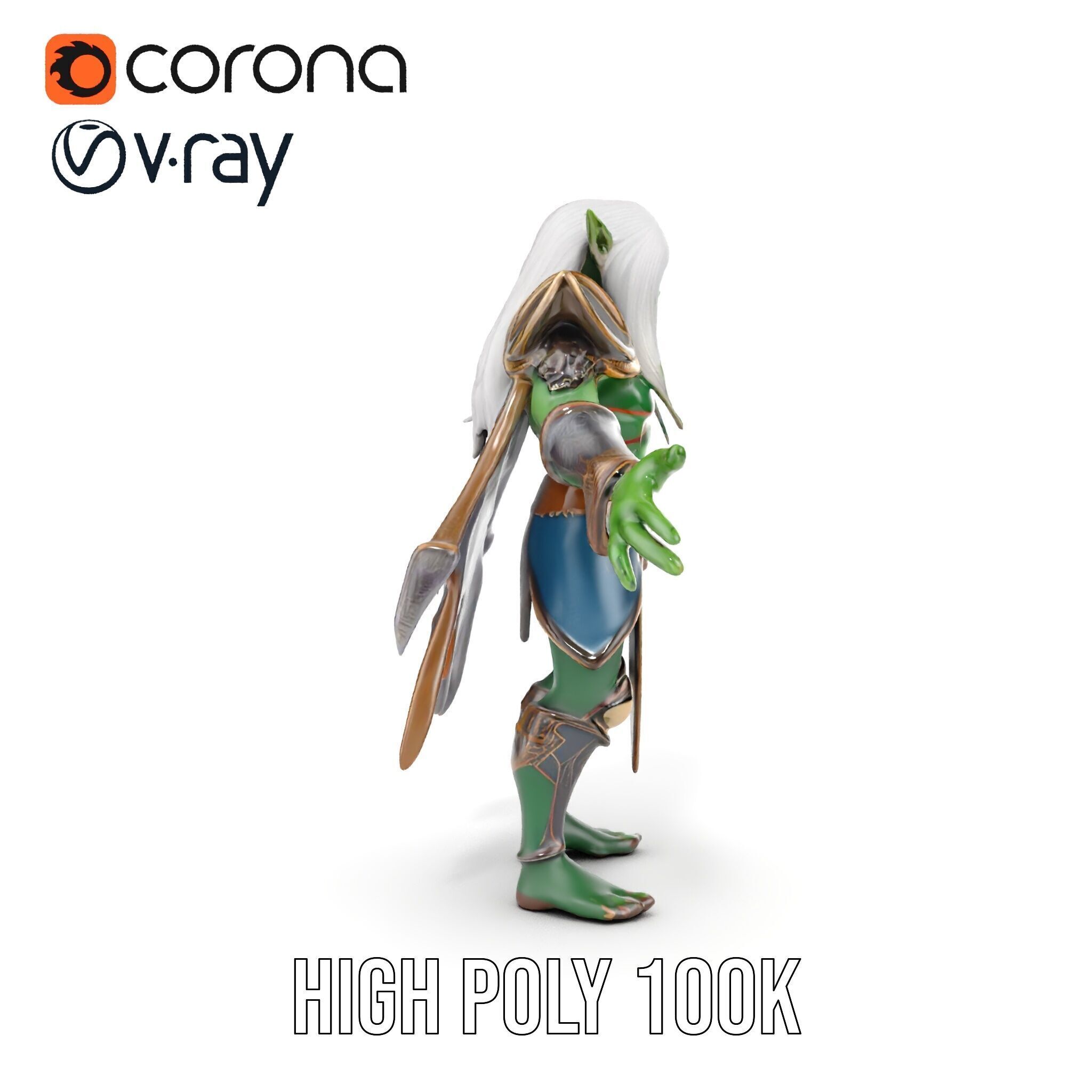 Fantasy Elven Sorcerer Character Model  Rigged and Animated Low-poly 3D model_33