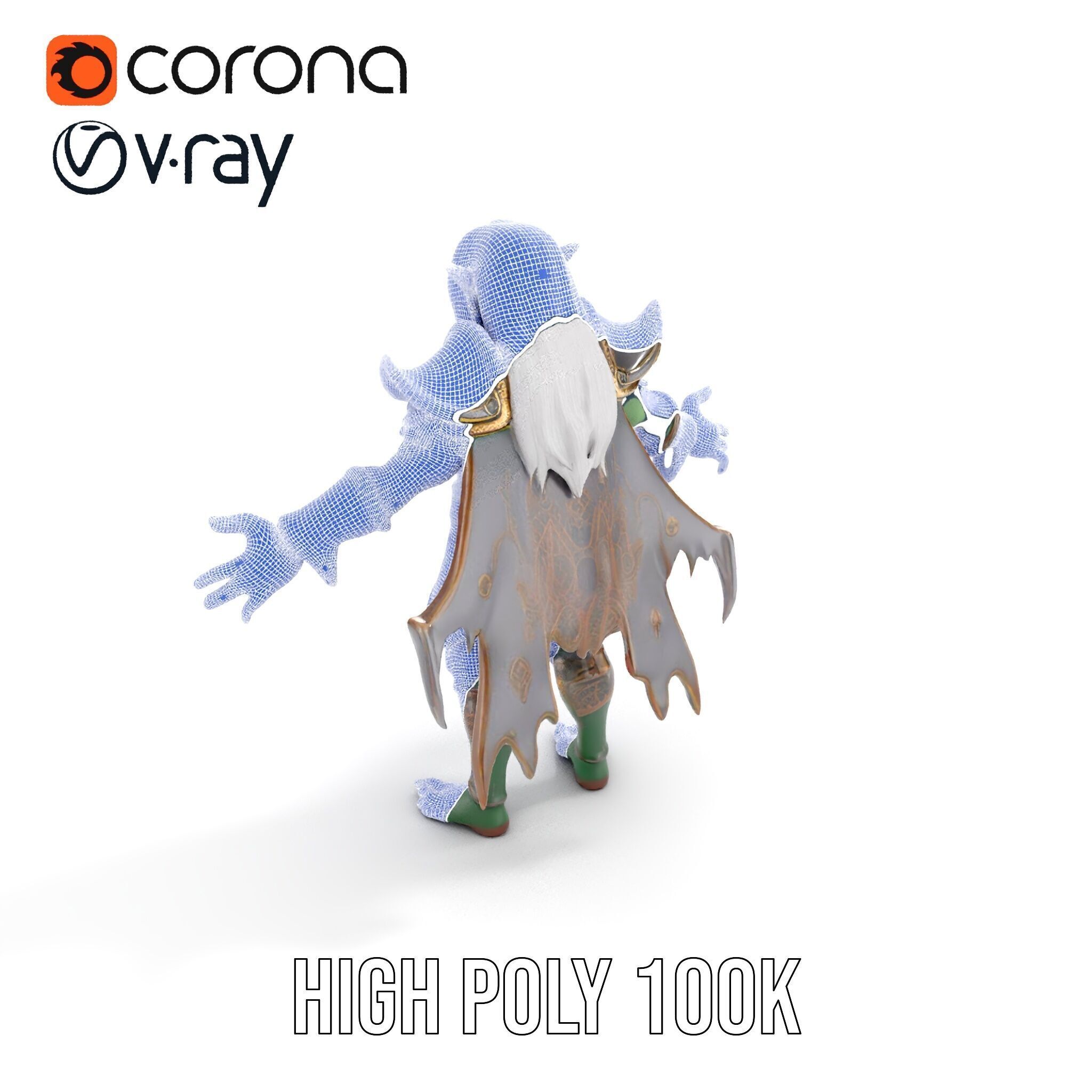 Fantasy Elven Sorcerer Character Model  Rigged and Animated Low-poly 3D model_36