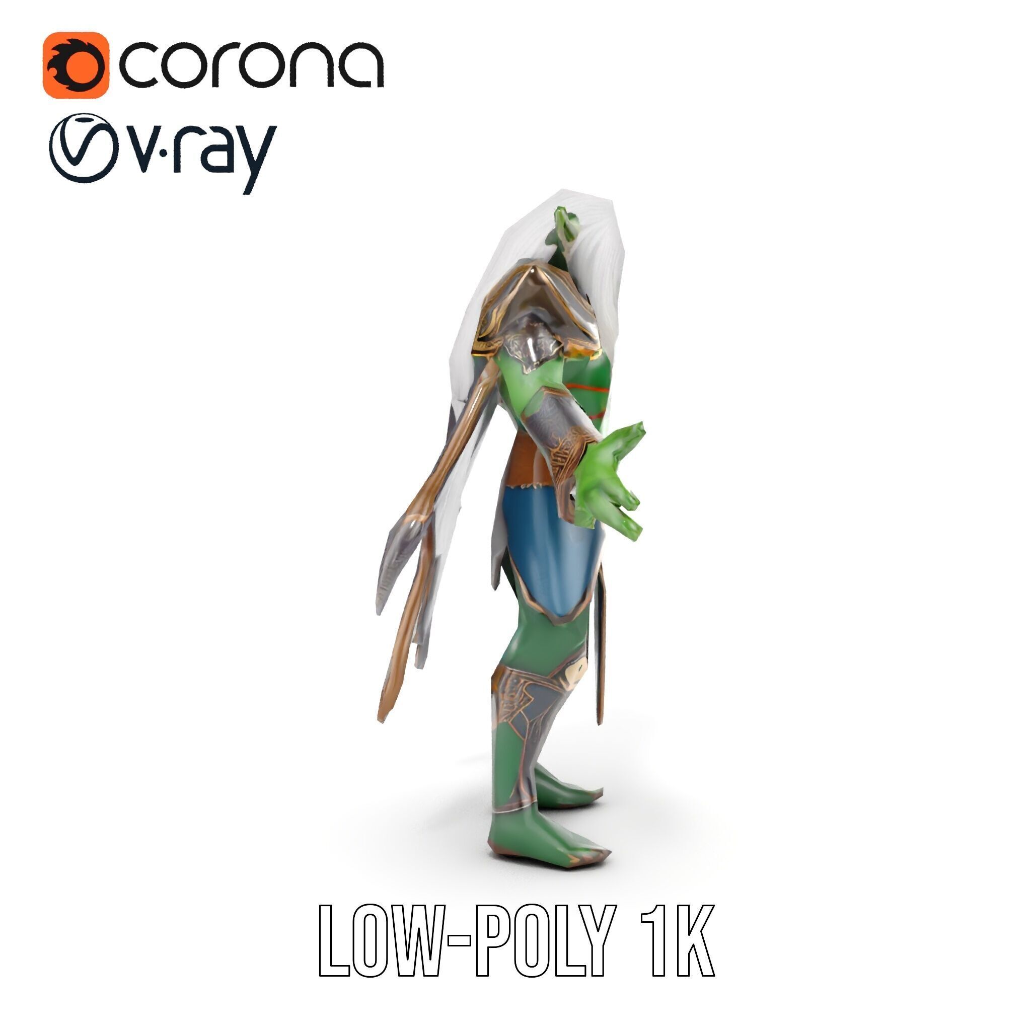 Fantasy Elven Sorcerer Character Model  Rigged and Animated Low-poly 3D model_7