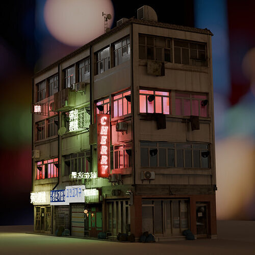 Asian Cyberpunk Towerblock 3D model 2