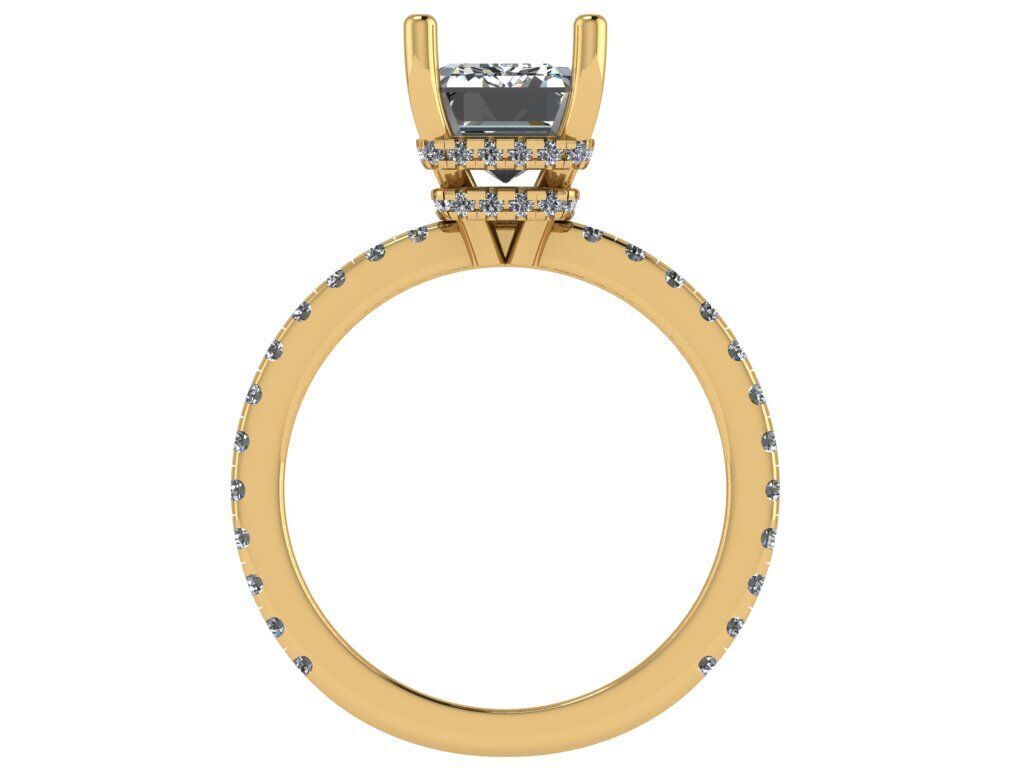 Emerald shape ring with doble hidden halo 3D print model_1