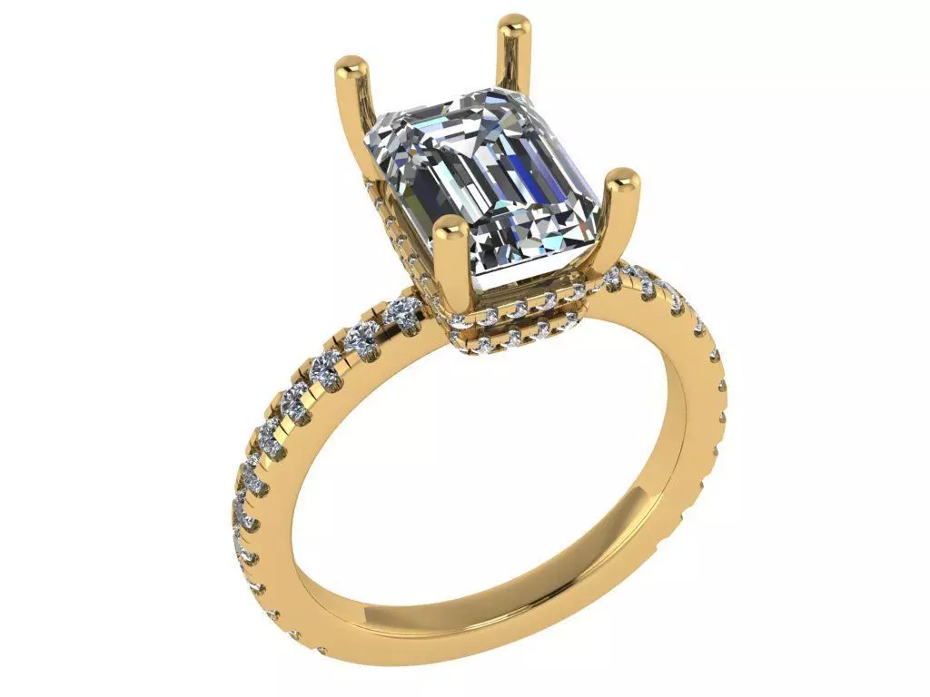 Emerald shape ring with doble hidden halo 3D print model_0