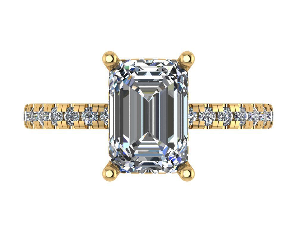 Emerald shape ring with doble hidden halo 3D print model_2