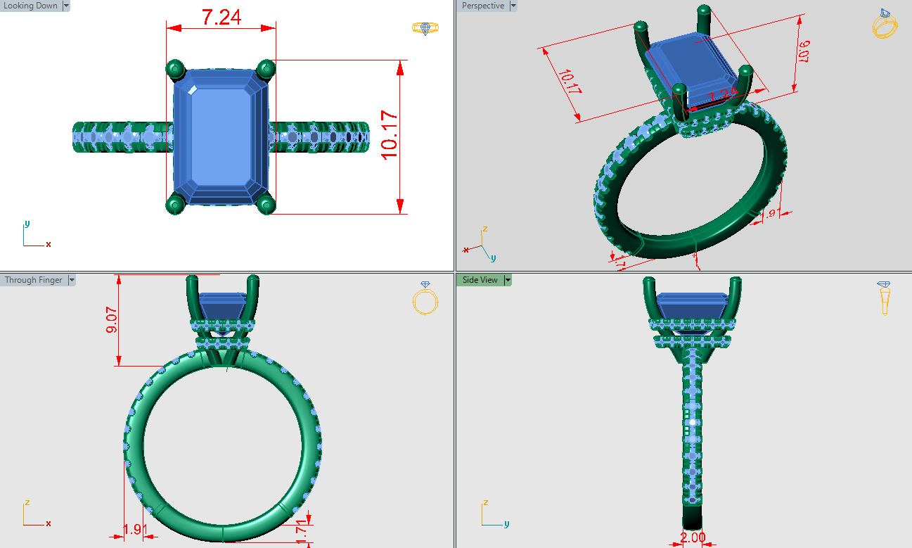 Emerald shape ring with doble hidden halo 3D print model_4