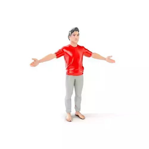 Casual Male Character in Red Shirt Rigged and Animated Low-poly 3D model