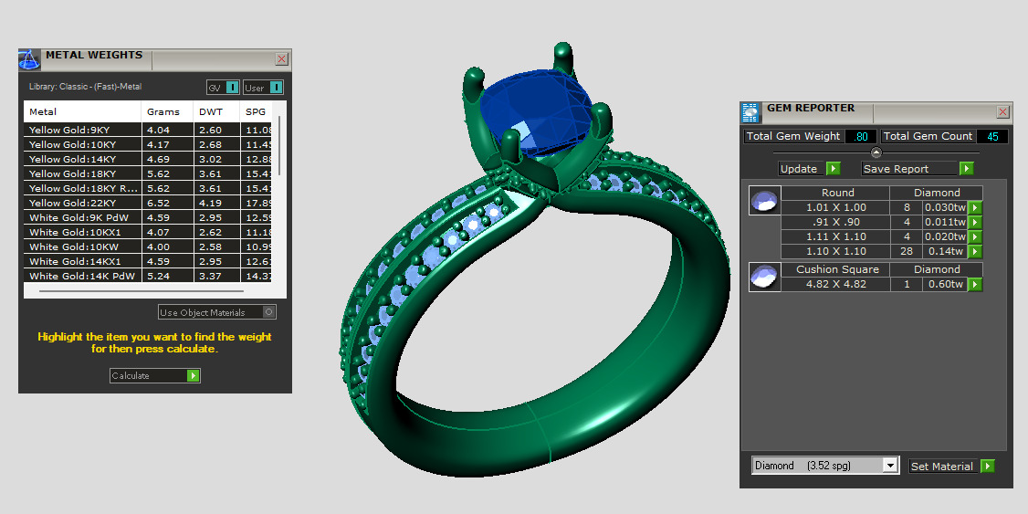 Cushion-Square ring with double channel stones along the shank 3D print model_5