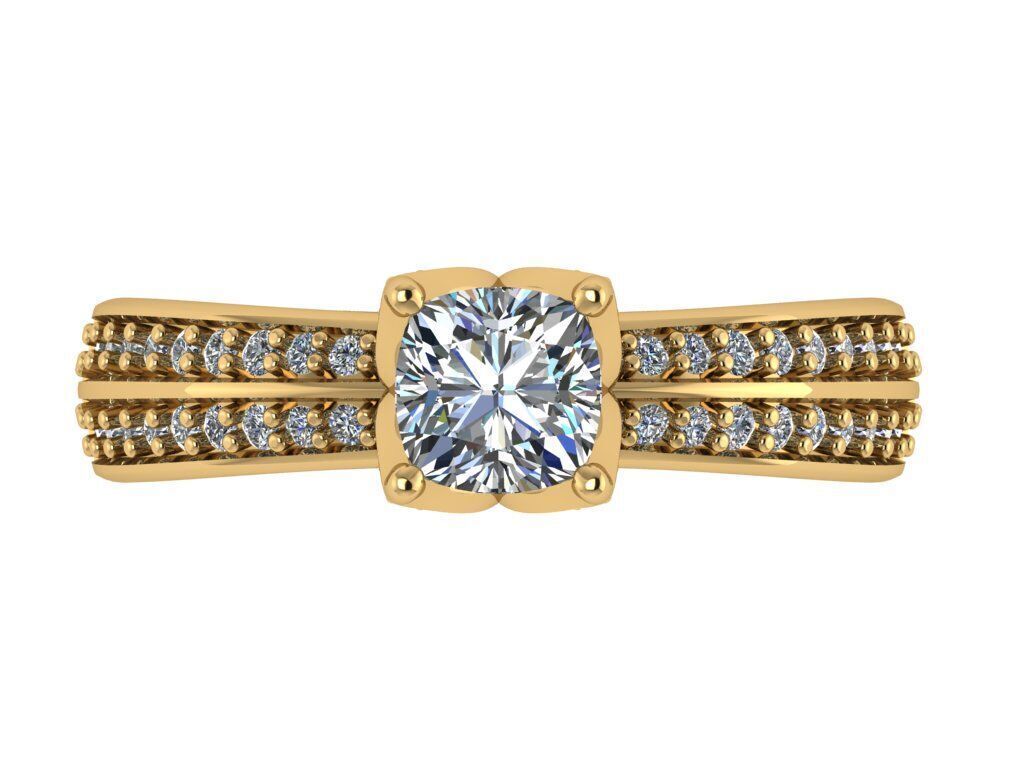 Cushion-Square ring with double channel stones along the shank 3D print model_2