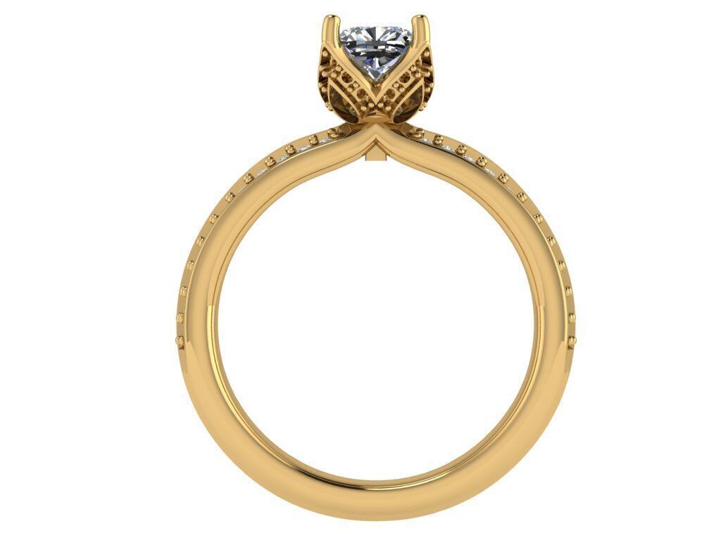 Cushion-Square ring with double channel stones along the shank 3D print model_1