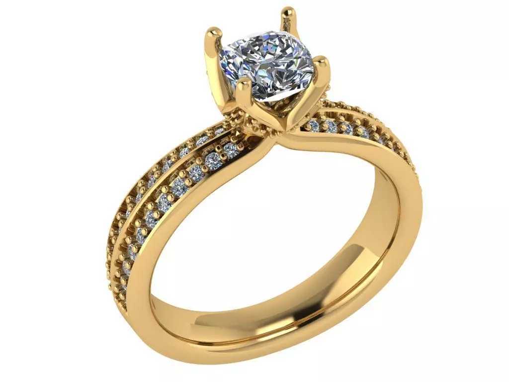 Cushion-Square ring with double channel stones along the shank 3D print model_0