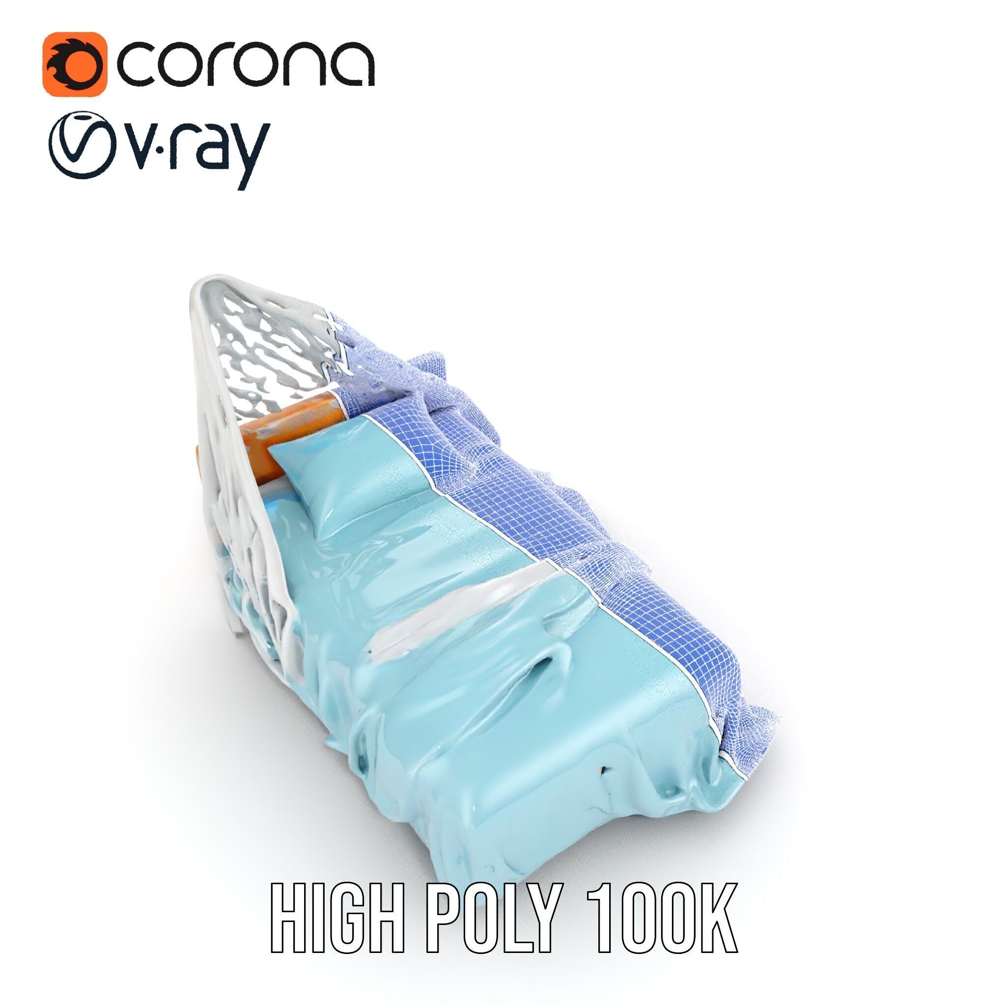 Elegant Canopy Bed model pack with Draped Fabric Low-poly 3D model_36
