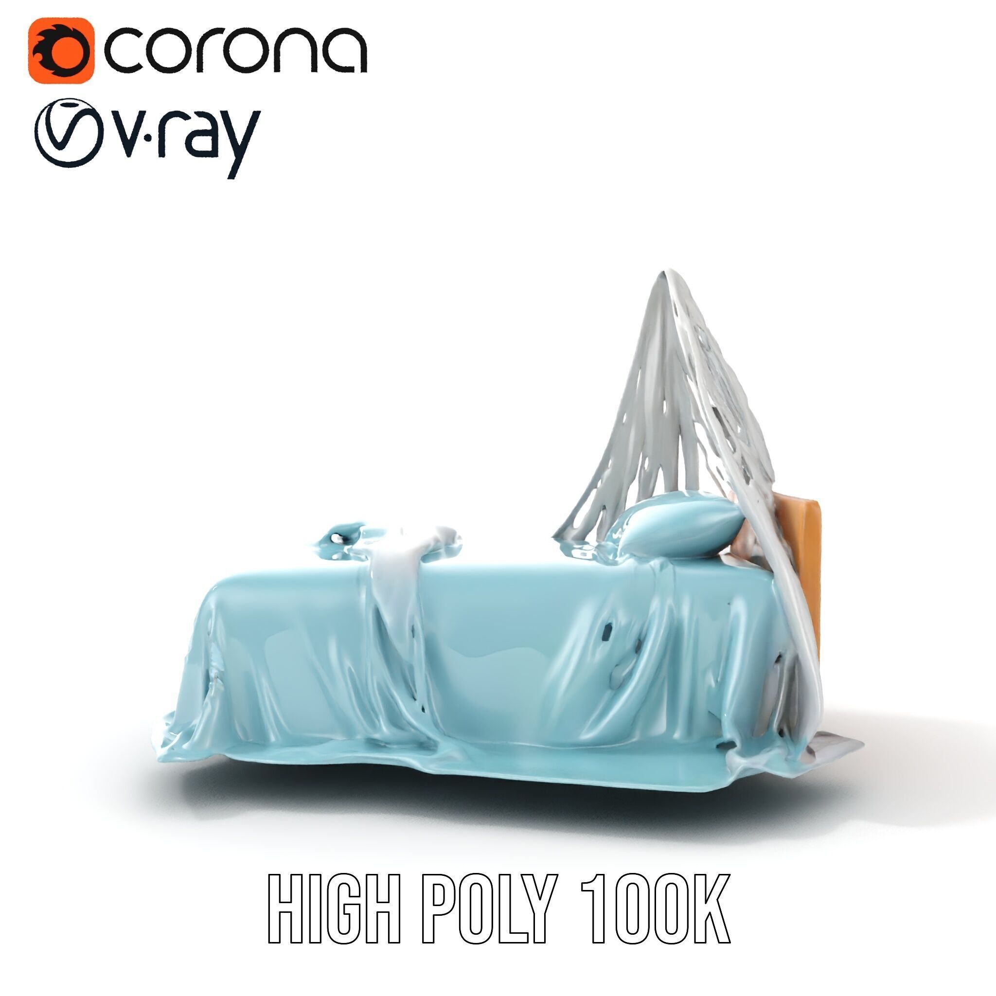 Elegant Canopy Bed model pack with Draped Fabric Low-poly 3D model_24