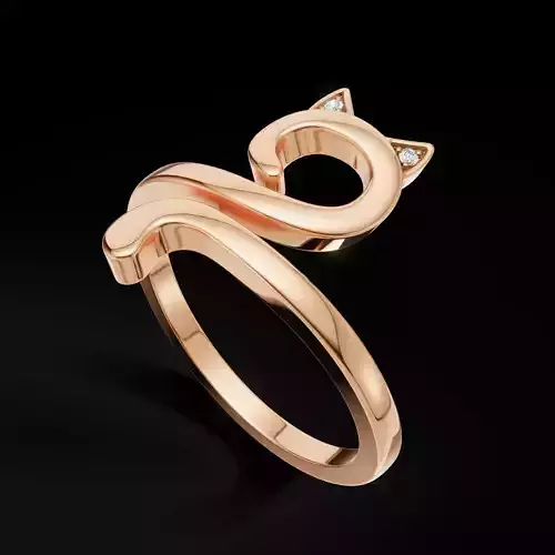 Cat Tail Wrap Ring  3D Jewelry Model with Diamond Ear Accents