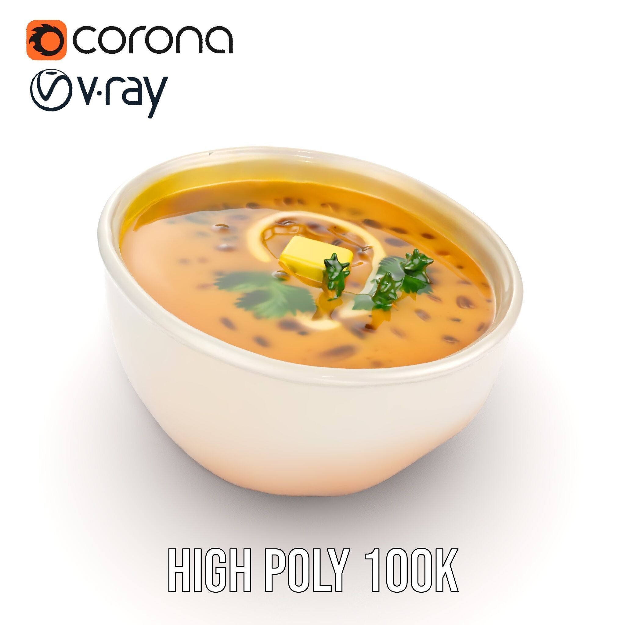 Creamy Lentil Soup model pack with bowl and garnish details Low-poly 3D model_24