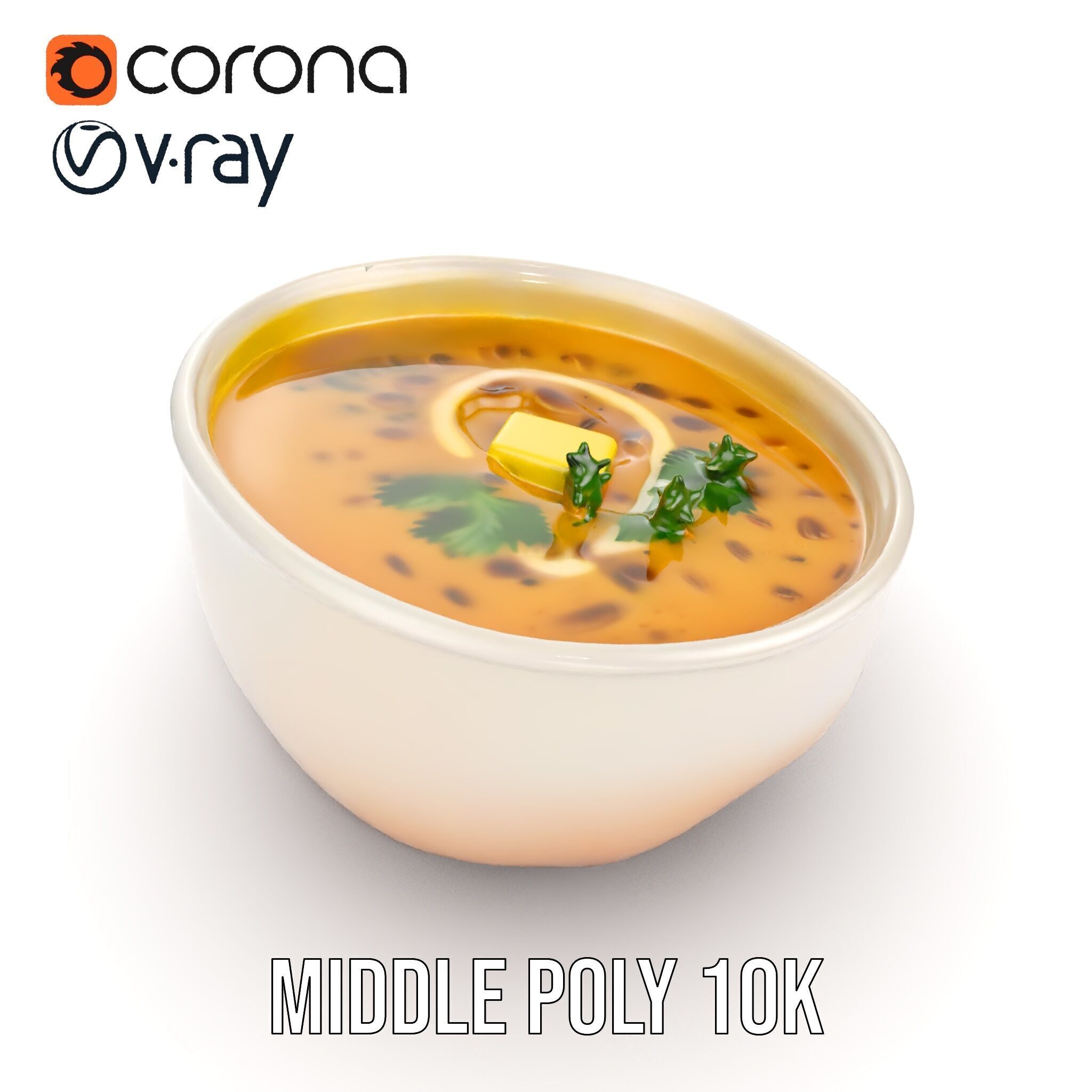 Creamy Lentil Soup model pack with bowl and garnish details Low-poly 3D model_20