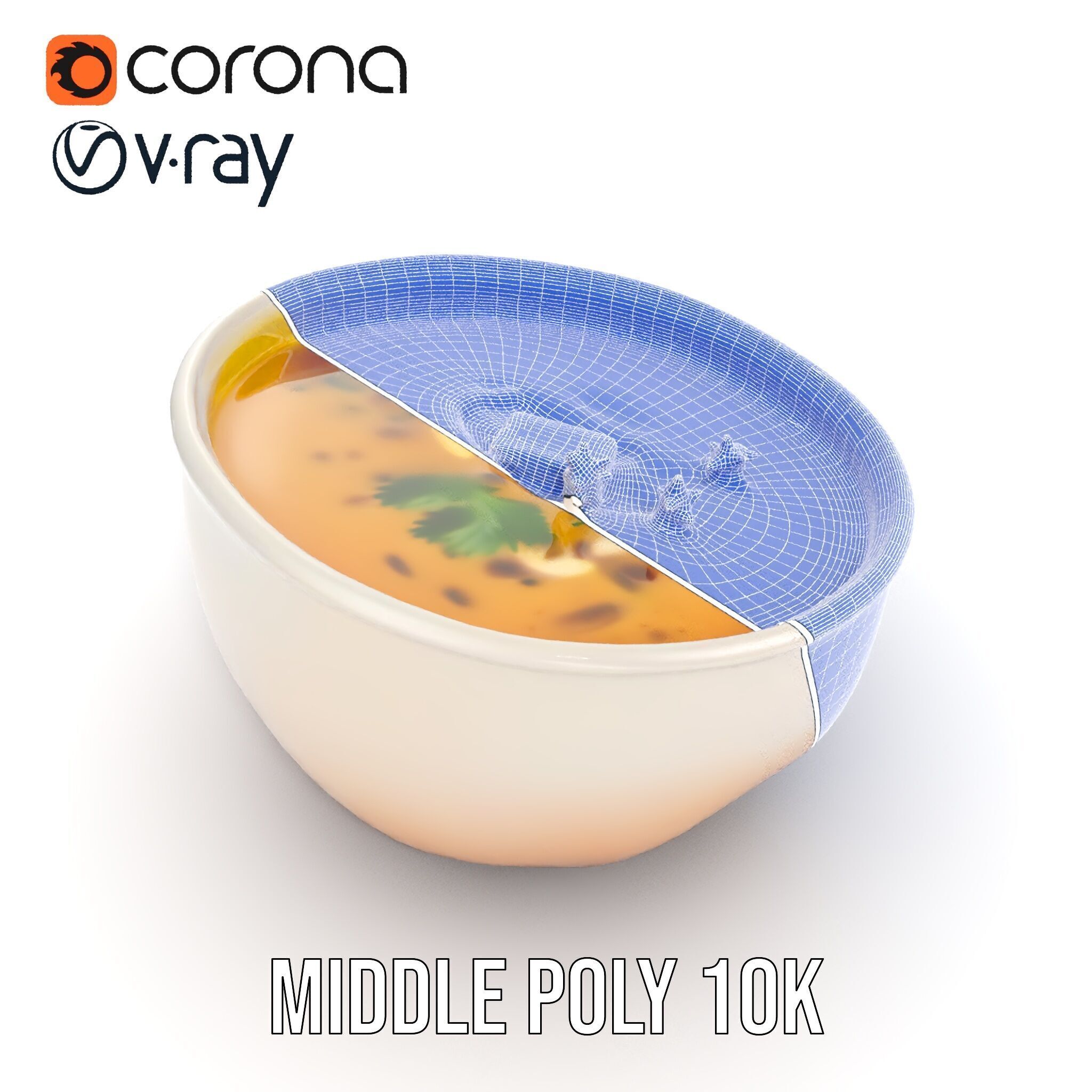 Creamy Lentil Soup model pack with bowl and garnish details Low-poly 3D model_25