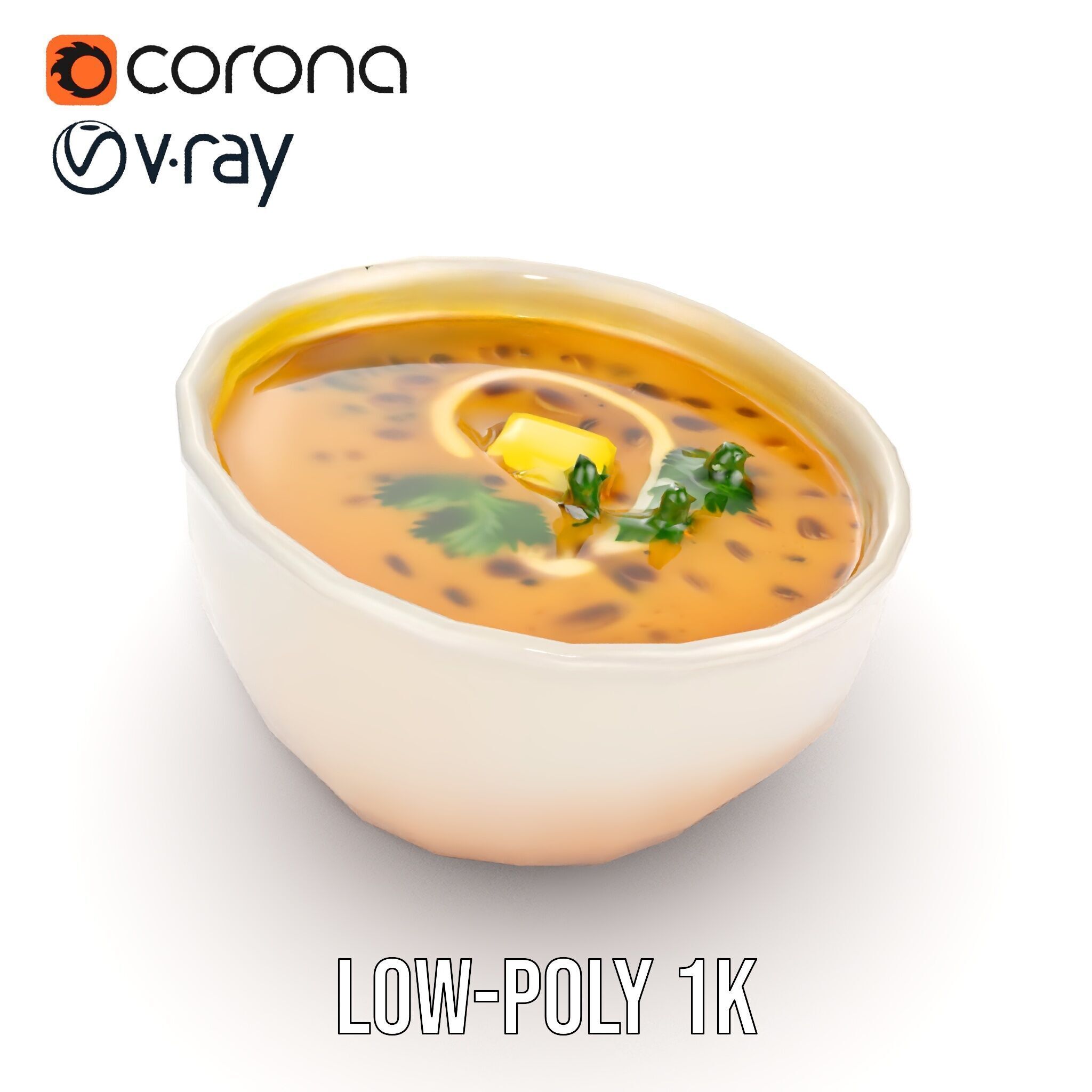 Creamy Lentil Soup model pack with bowl and garnish details Low-poly 3D model_10