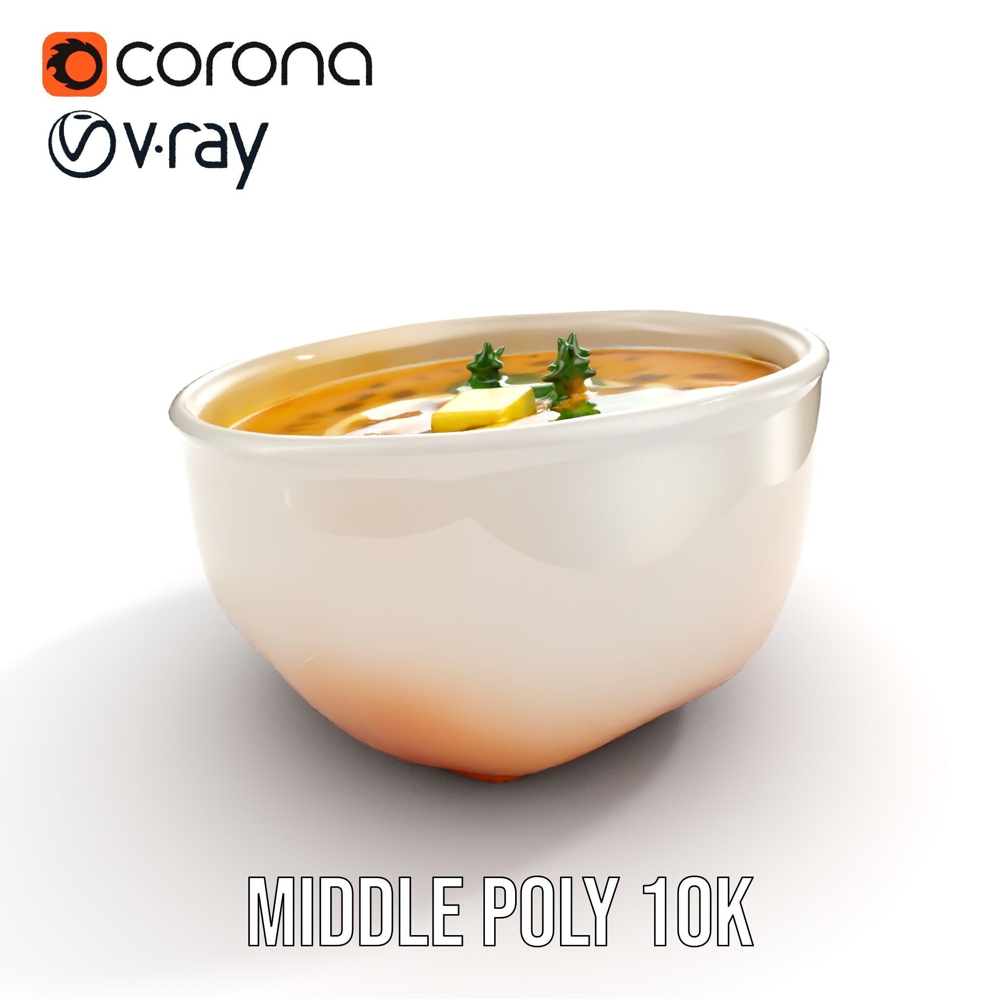 Creamy Lentil Soup model pack with bowl and garnish details Low-poly 3D model_9