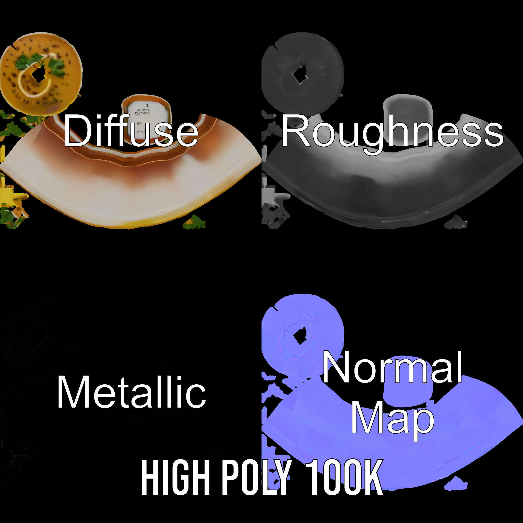 Creamy Lentil Soup model pack with bowl and garnish details Low-poly 3D model_3