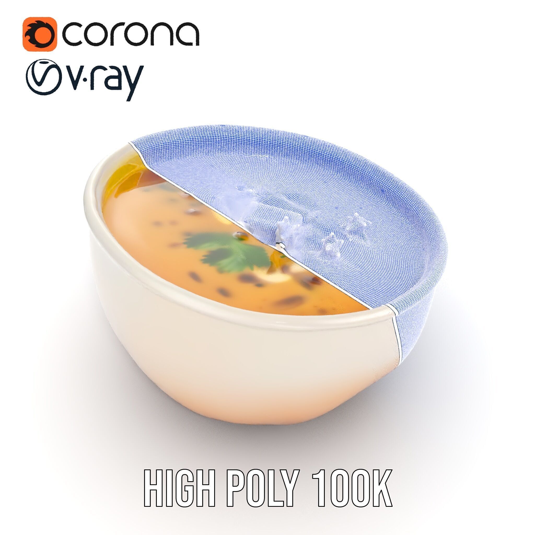 Creamy Lentil Soup model pack with bowl and garnish details Low-poly 3D model_29