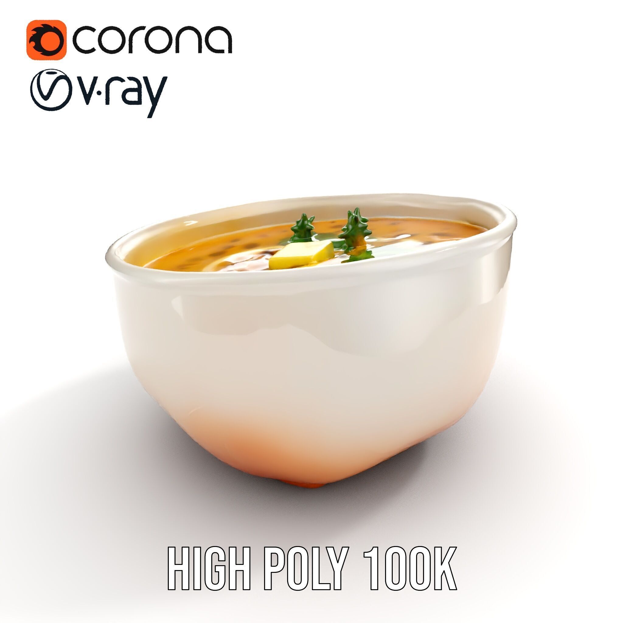 Creamy Lentil Soup model pack with bowl and garnish details Low-poly 3D model_19