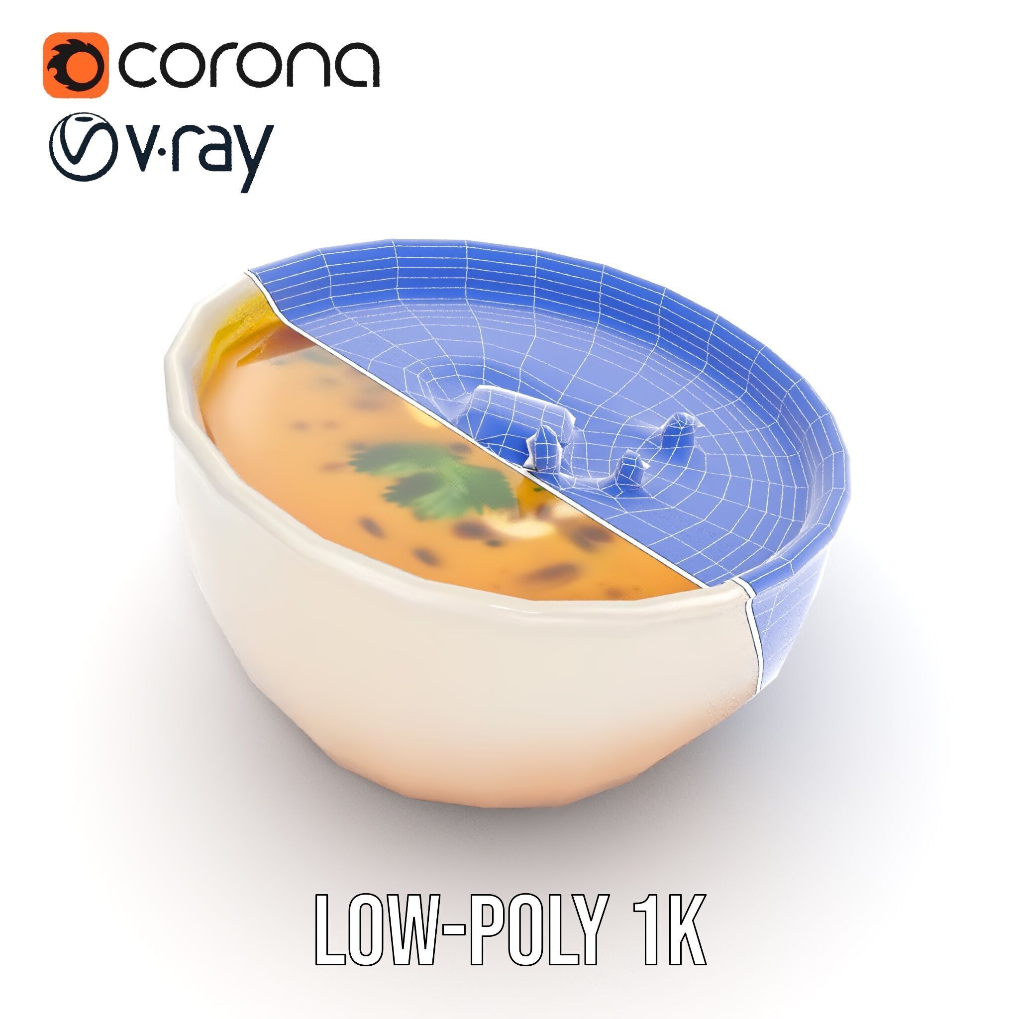 Creamy Lentil Soup model pack with bowl and garnish details Low-poly 3D model_16