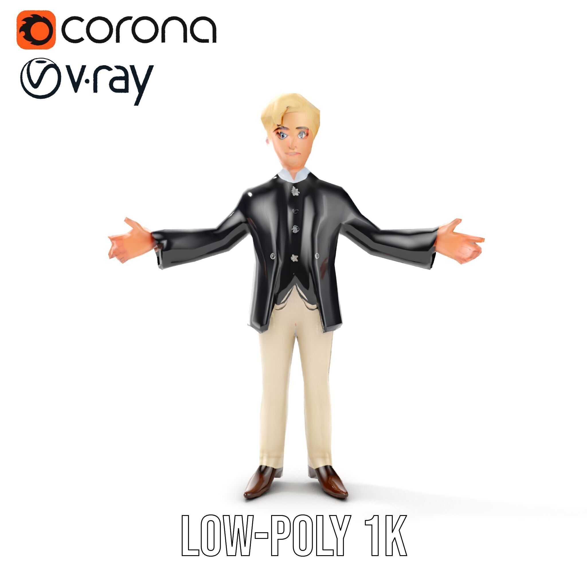 Elegant Young Male Character Rigged and Animated for Games Low-poly 3D model_32