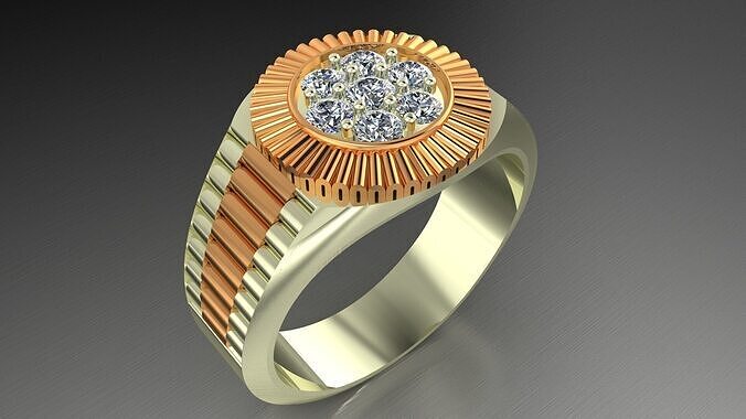 Two-Tone Ribbed Cluster Ring 5gm 3D print model