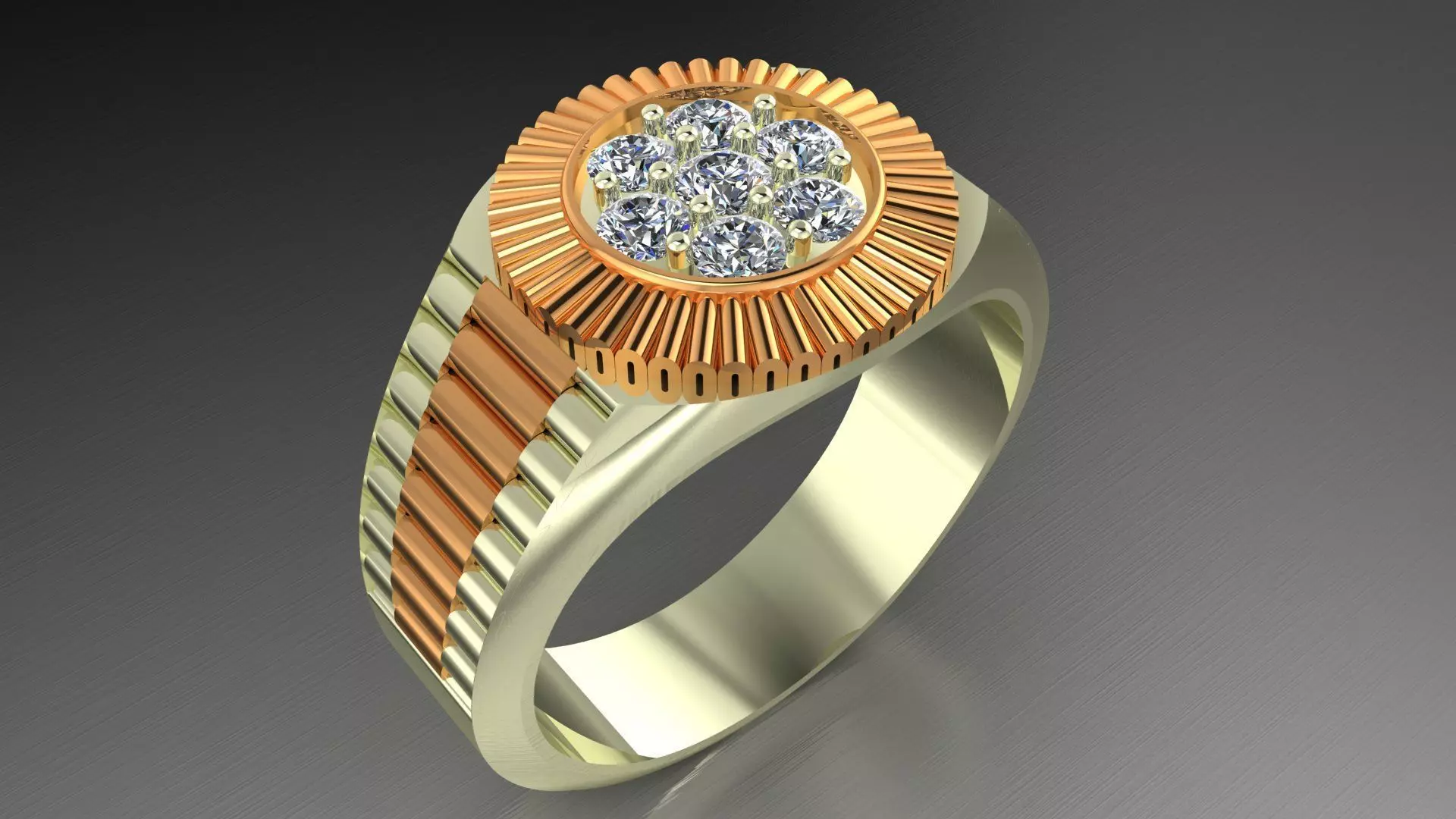 G1018 Two-Tone Ribbed Cluster Ring 5gm 3D print model