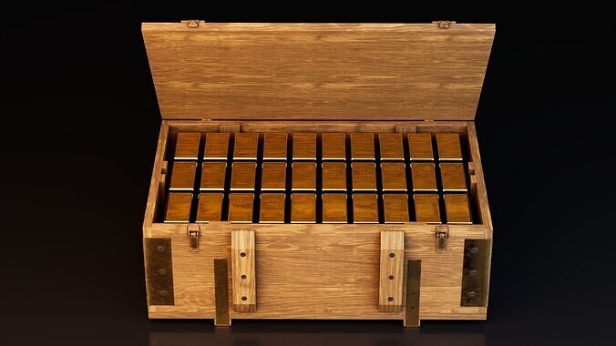 Wooden Crate with Gold Bars Low-poly 3D model