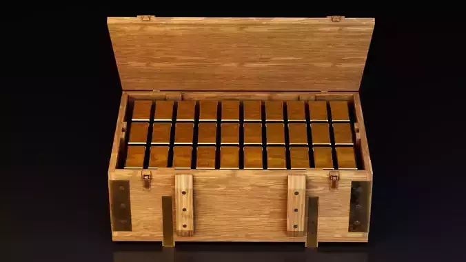 Wooden Crate with Gold Bars