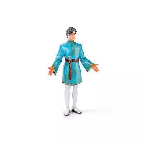 Elegant Asian Male Character in Blue Attire Rigged and Animated Low-poly 3D model