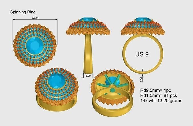 Beautiful Spinning Women Diamond Ring  3D print model