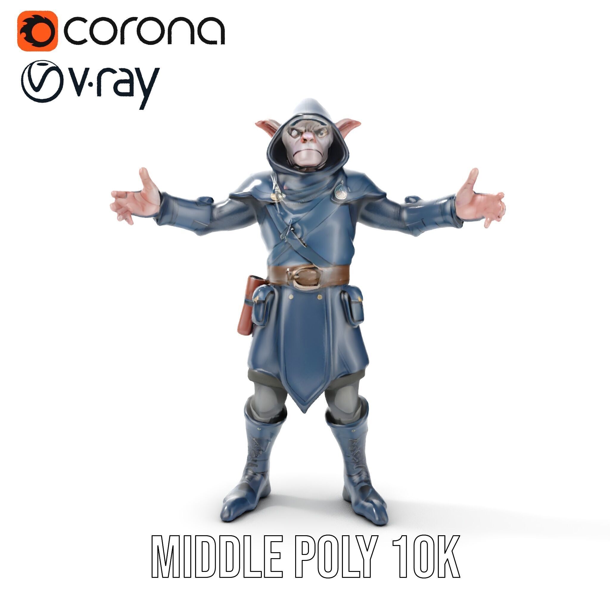 Rigged and Animated Hooded Goblin Warrior D Character Model Low-poly 3D model_25