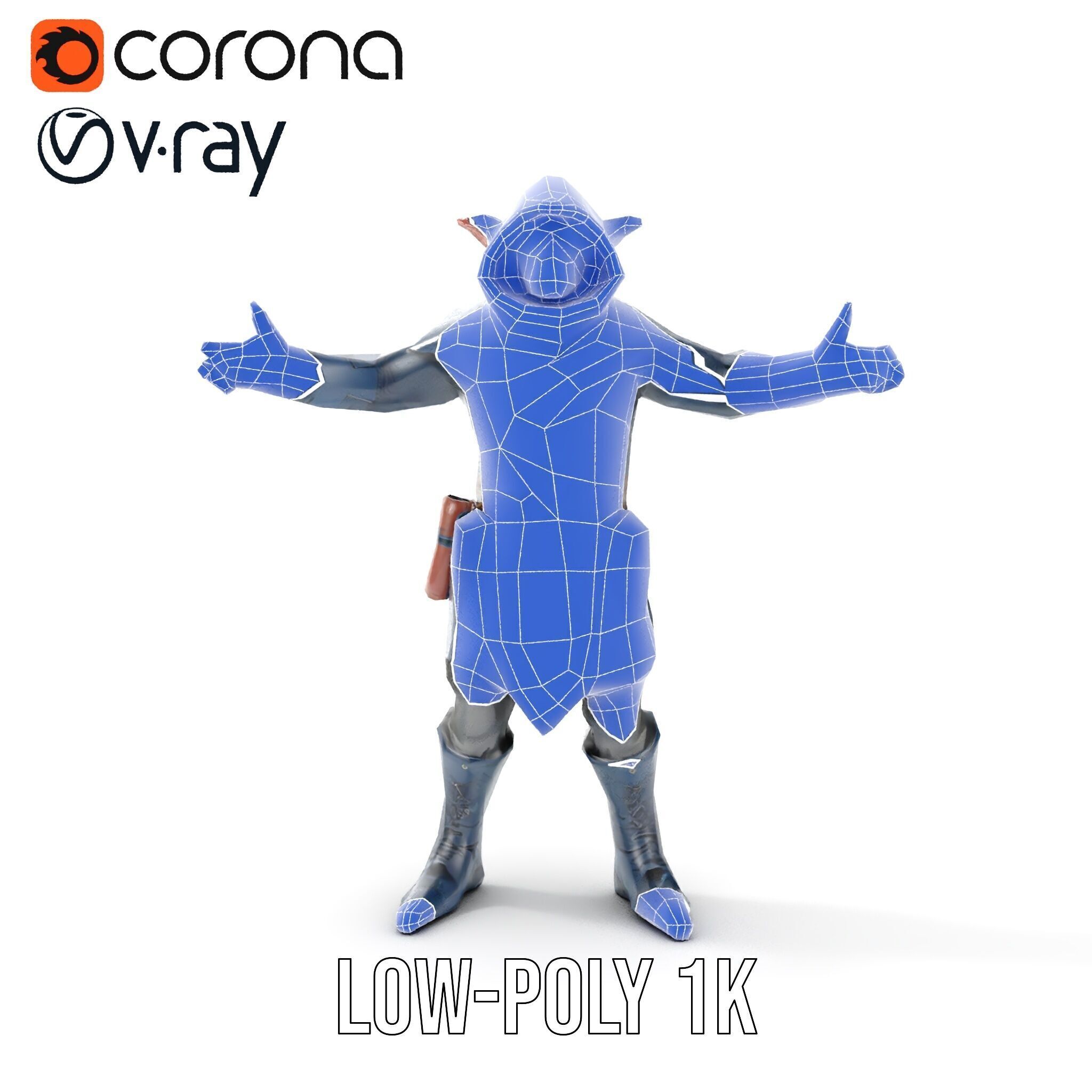 Rigged and Animated Hooded Goblin Warrior D Character Model Low-poly 3D model_23
