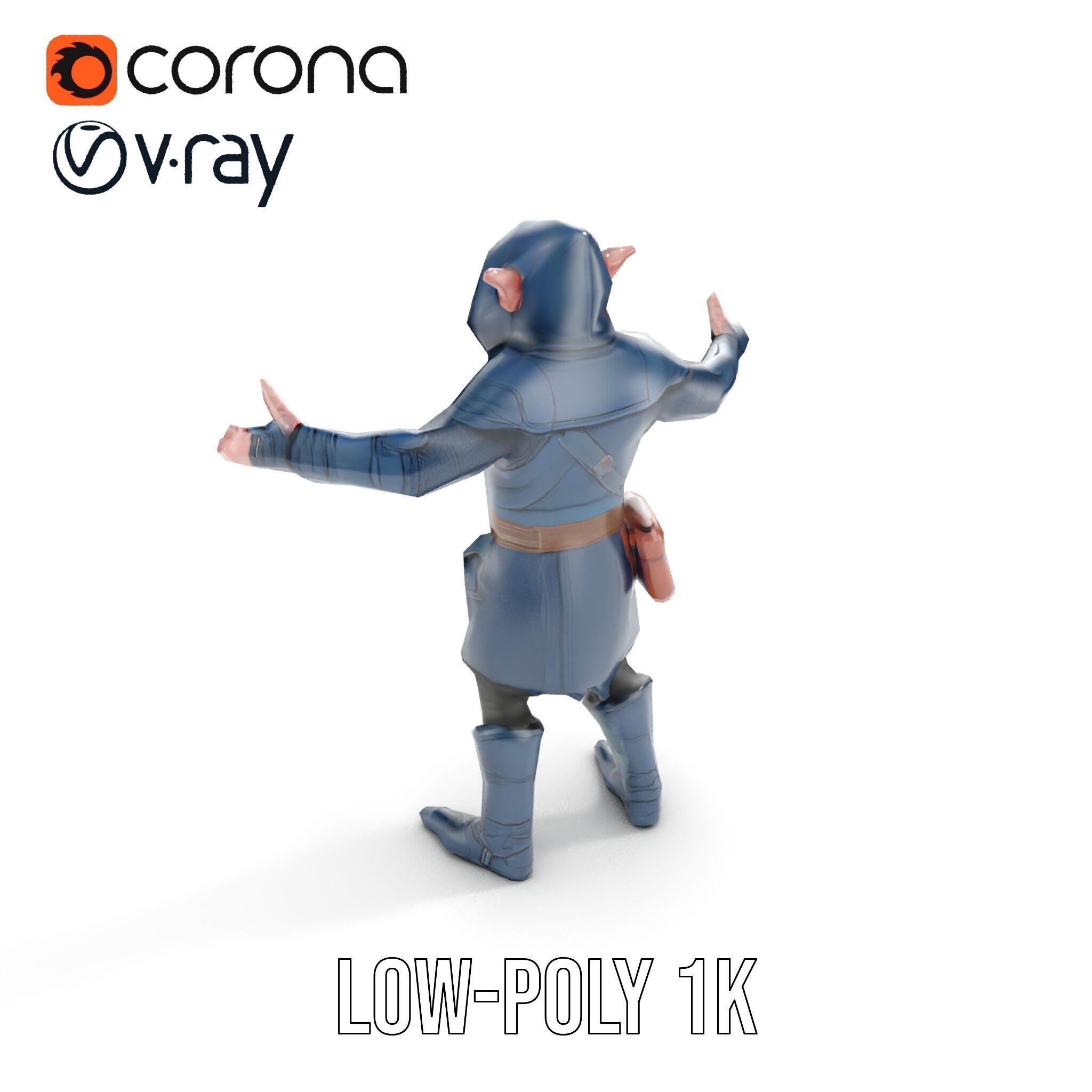 Rigged and Animated Hooded Goblin Warrior D Character Model Low-poly 3D model_16