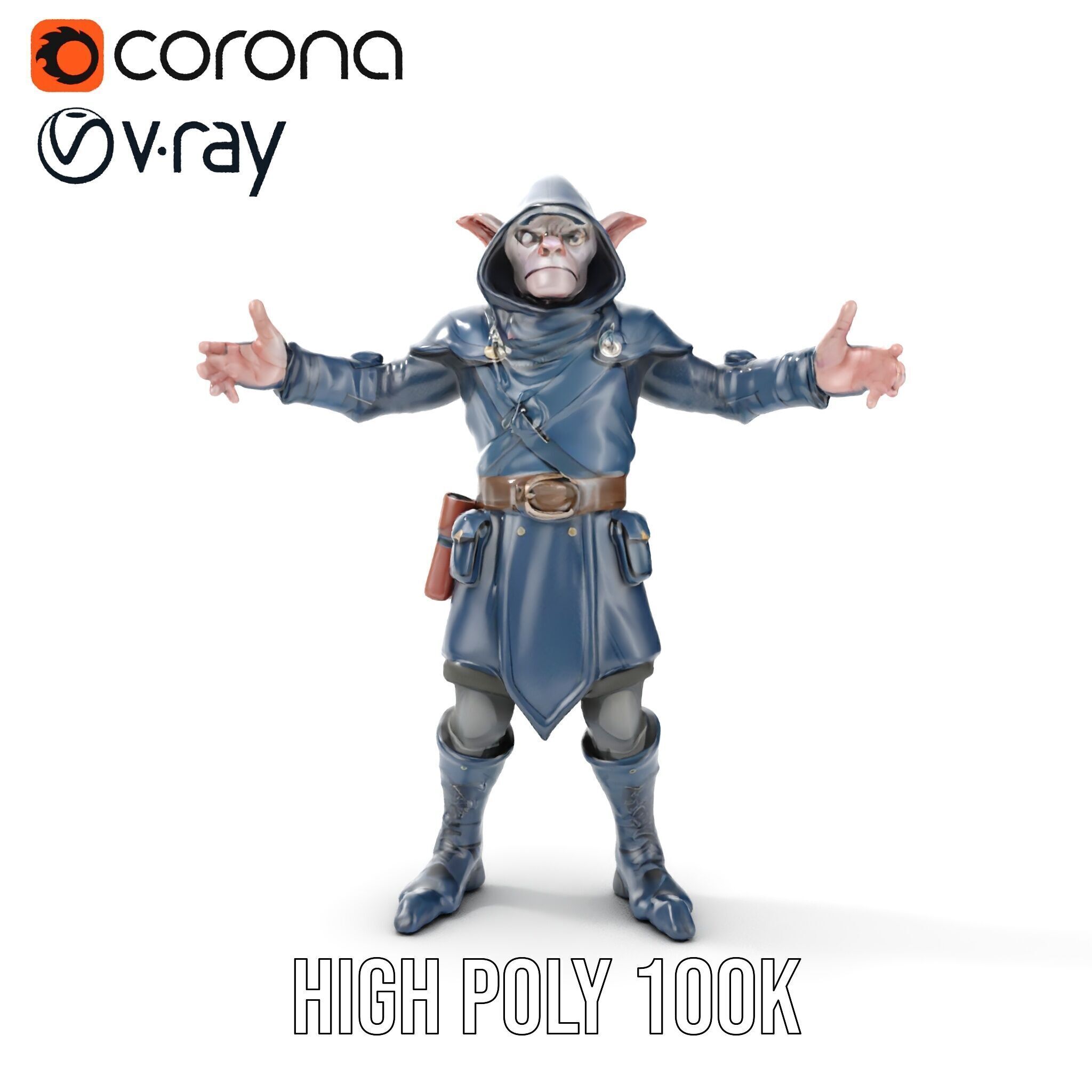 Rigged and Animated Hooded Goblin Warrior D Character Model Low-poly 3D model_33