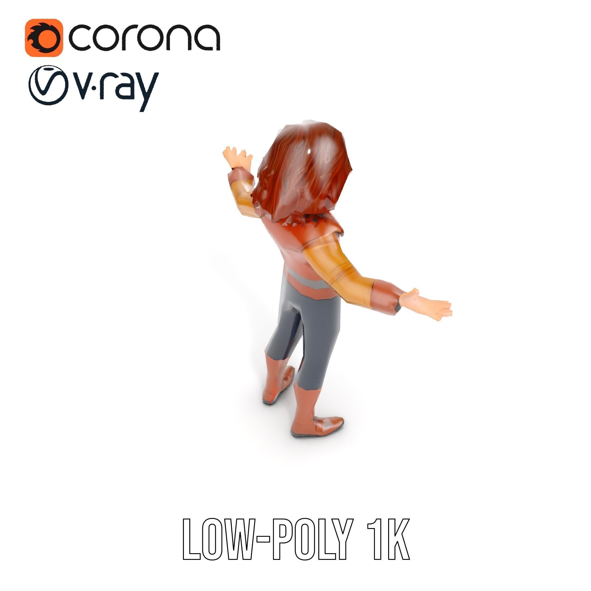 Young Adventurer Character Rigged and Animated Low-poly 3D model_7