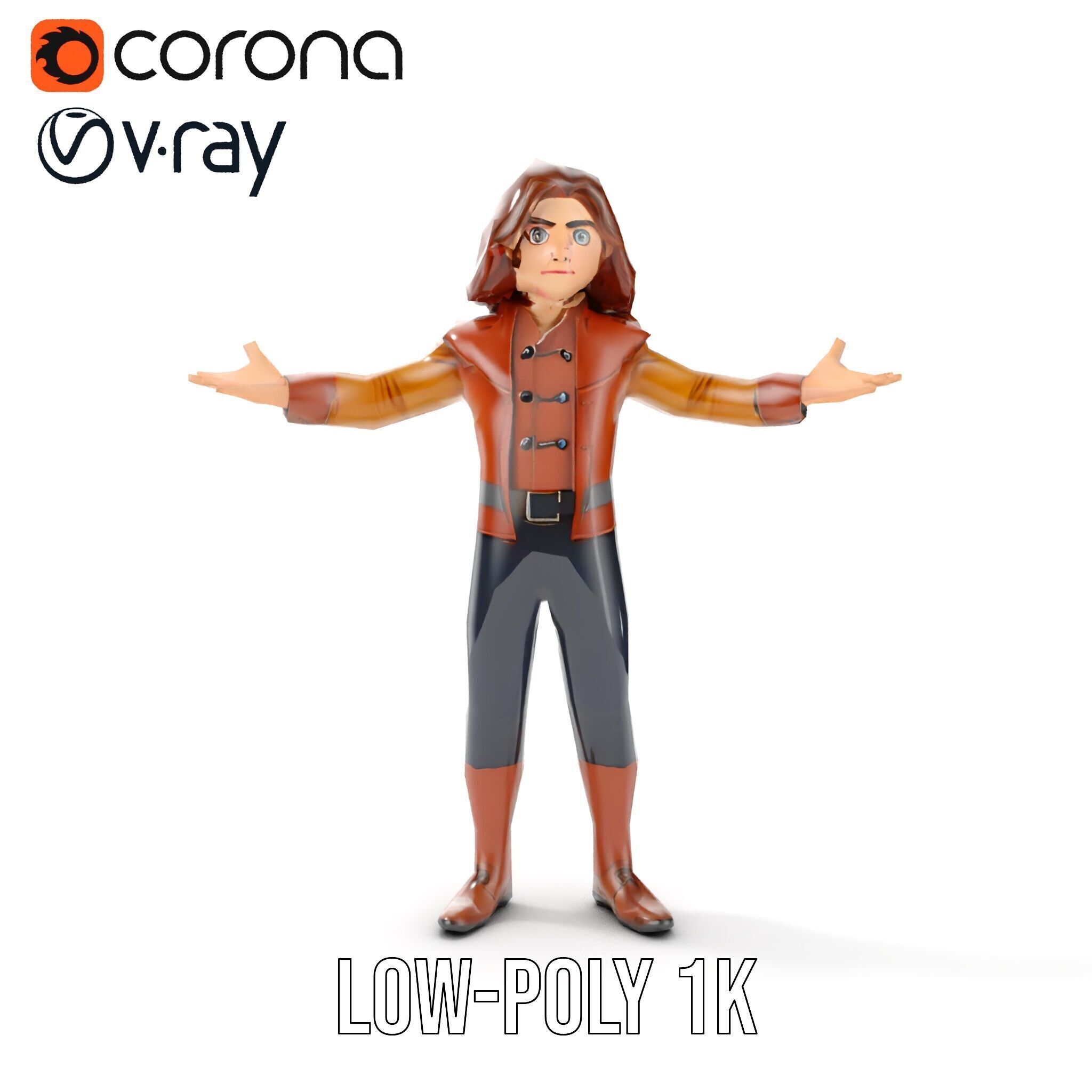 Young Adventurer Character Rigged and Animated Low-poly 3D model_27