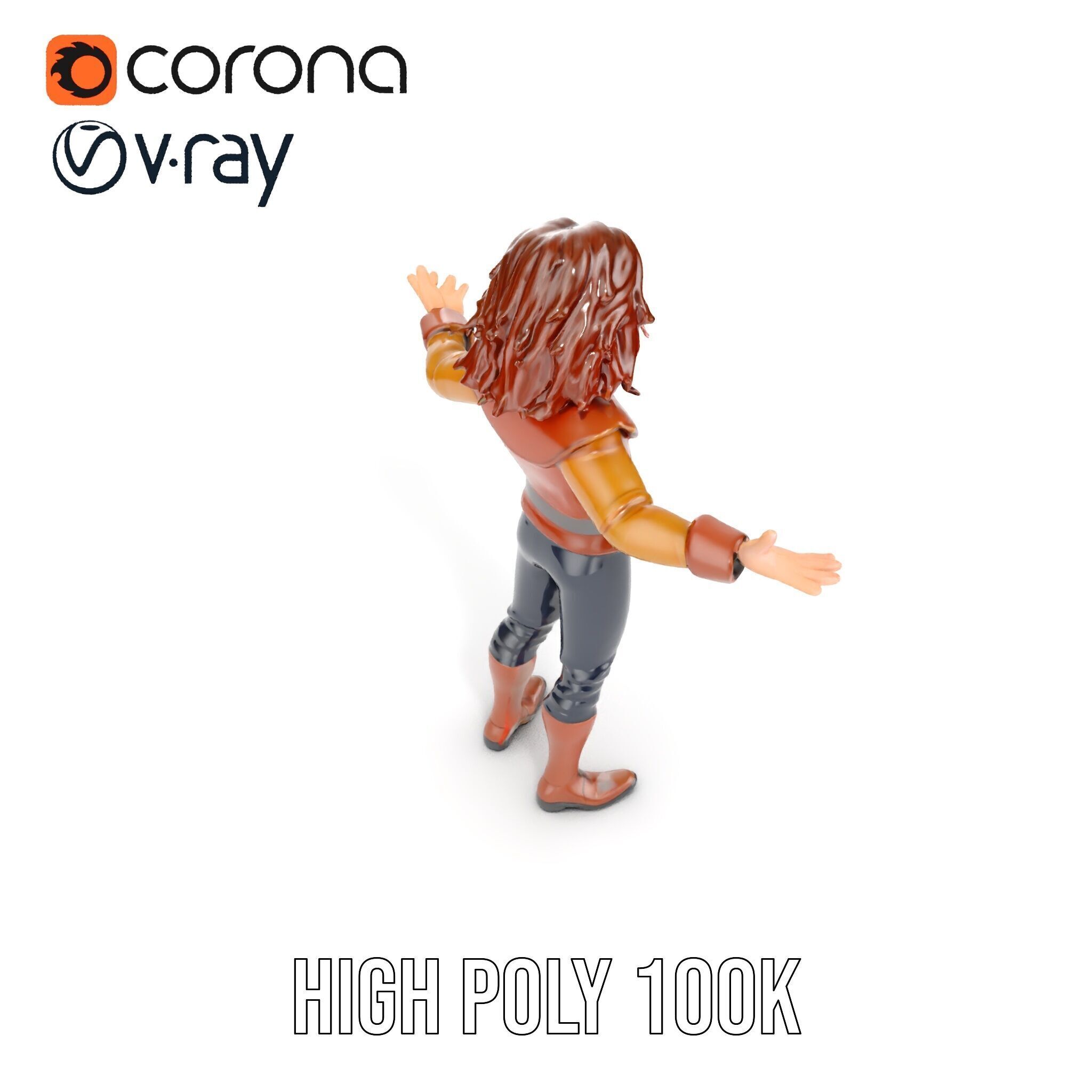 Young Adventurer Character Rigged and Animated Low-poly 3D model_19