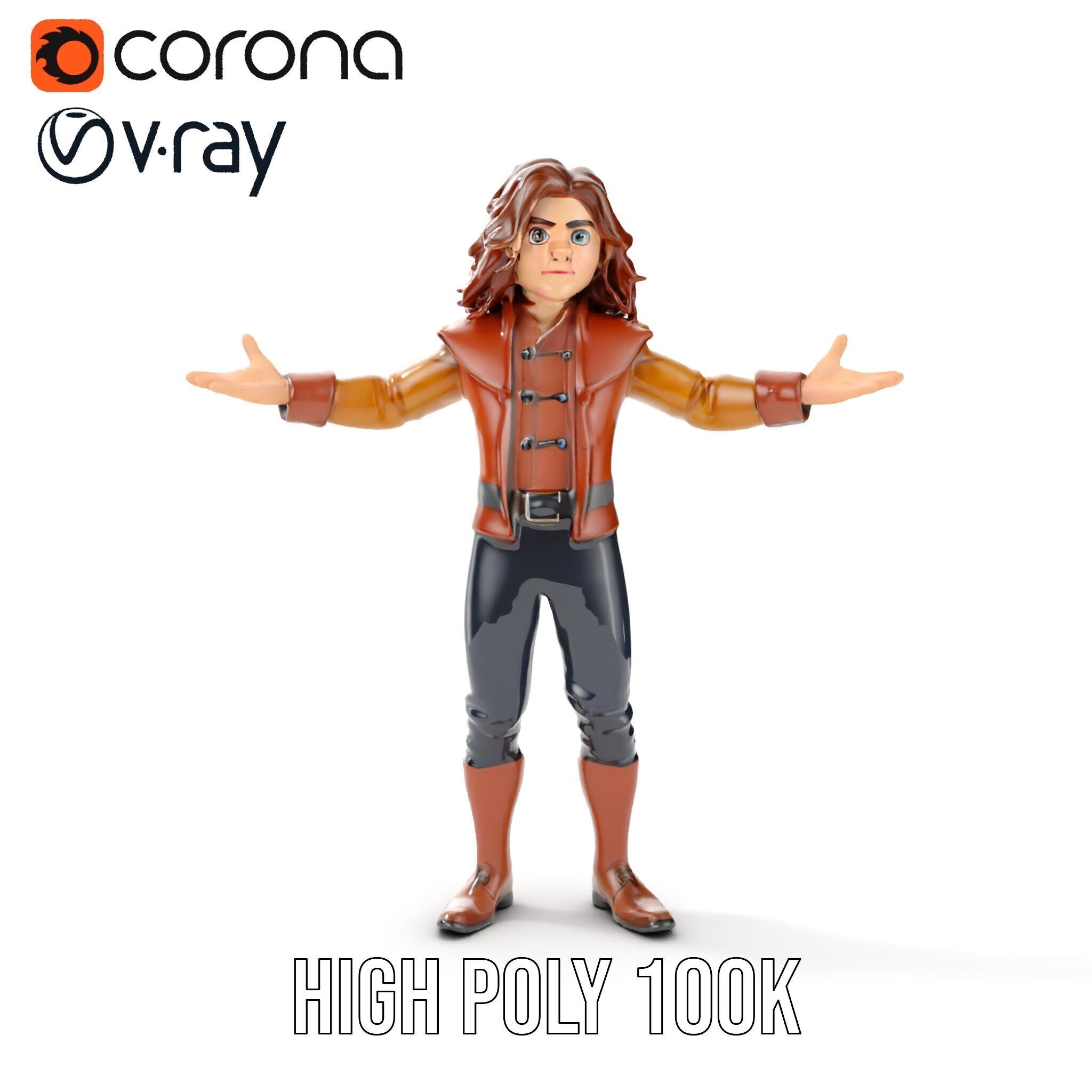 Young Adventurer Character Rigged and Animated Low-poly 3D model_25
