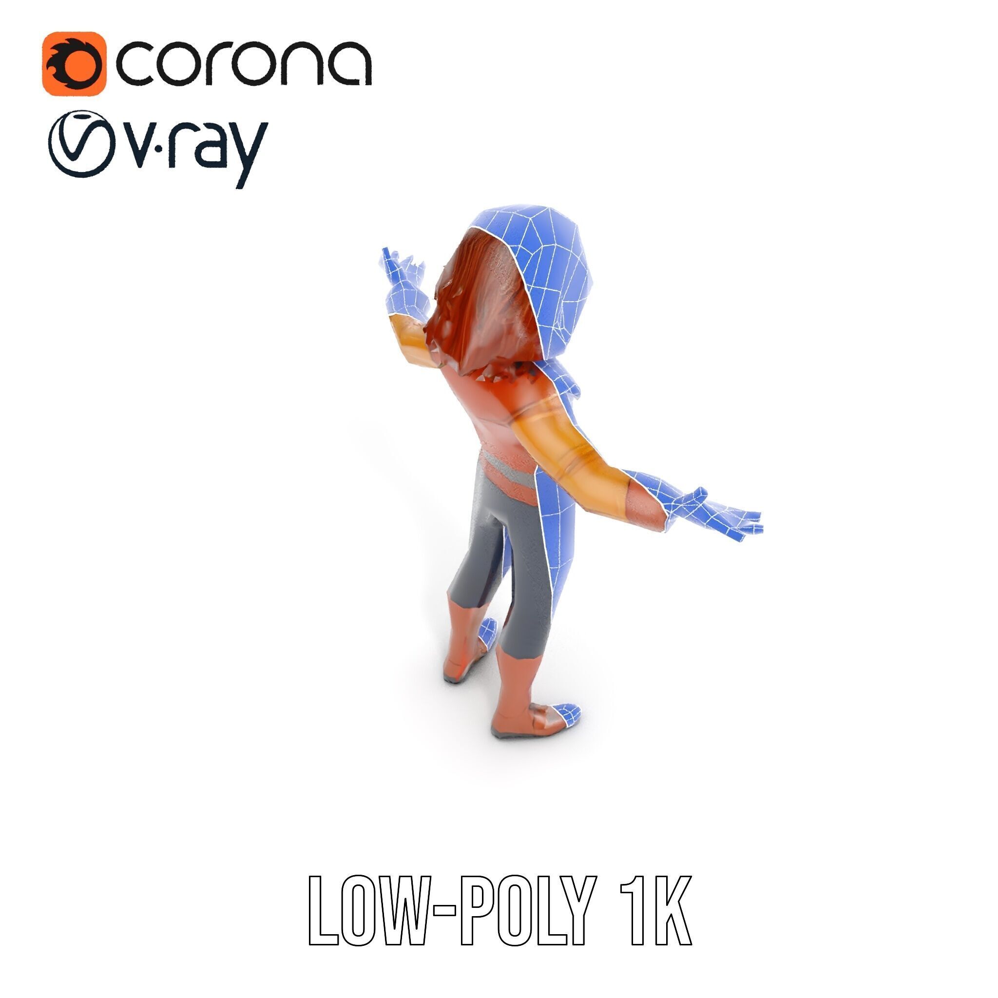 Young Adventurer Character Rigged and Animated Low-poly 3D model_10