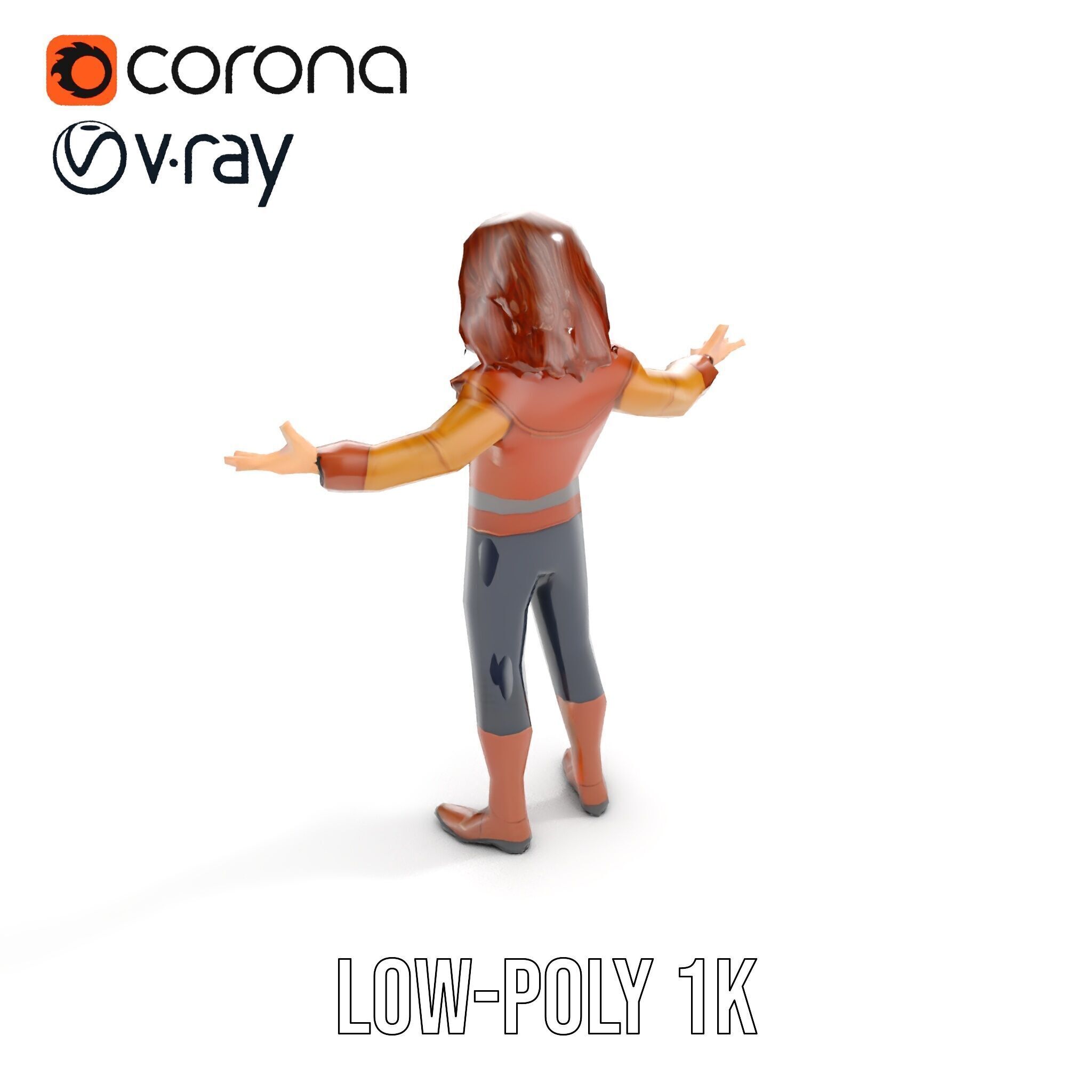 Young Adventurer Character Rigged and Animated Low-poly 3D model_24