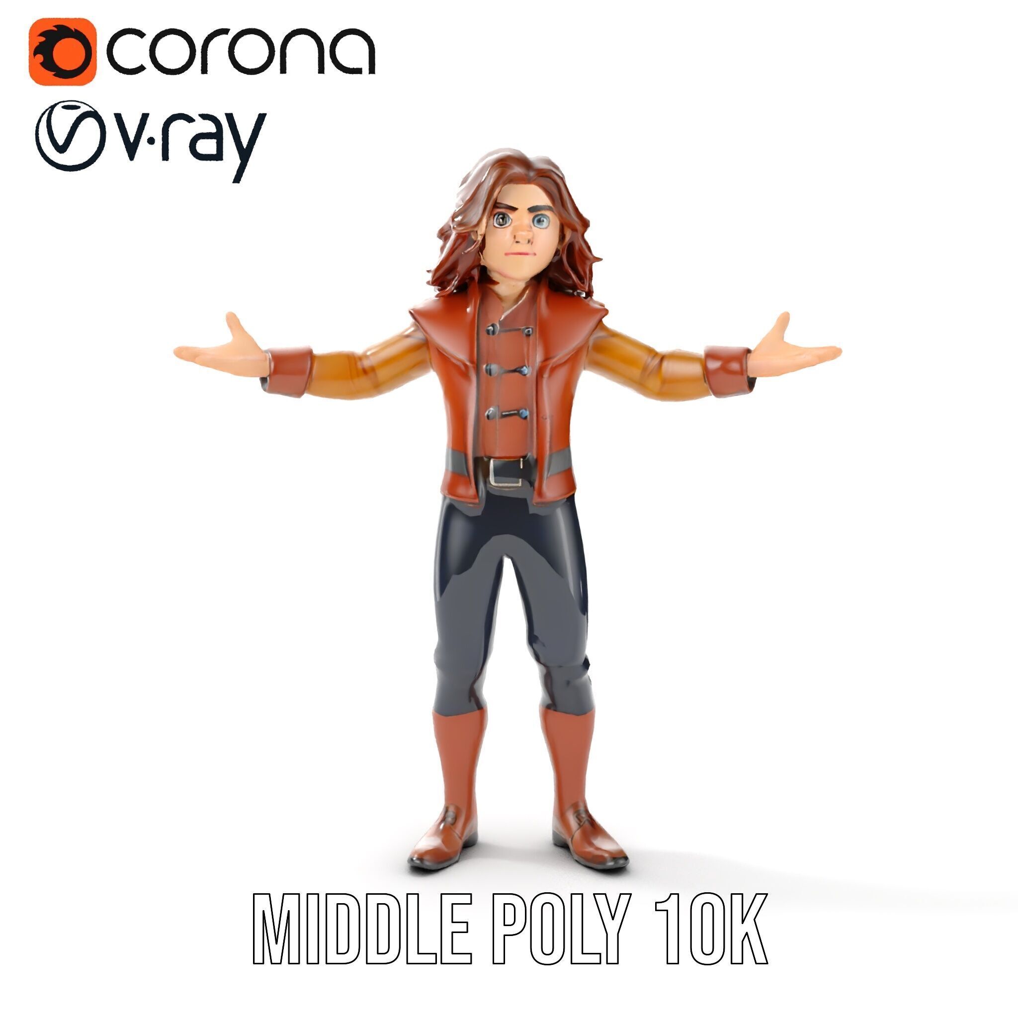 Young Adventurer Character Rigged and Animated Low-poly 3D model_26
