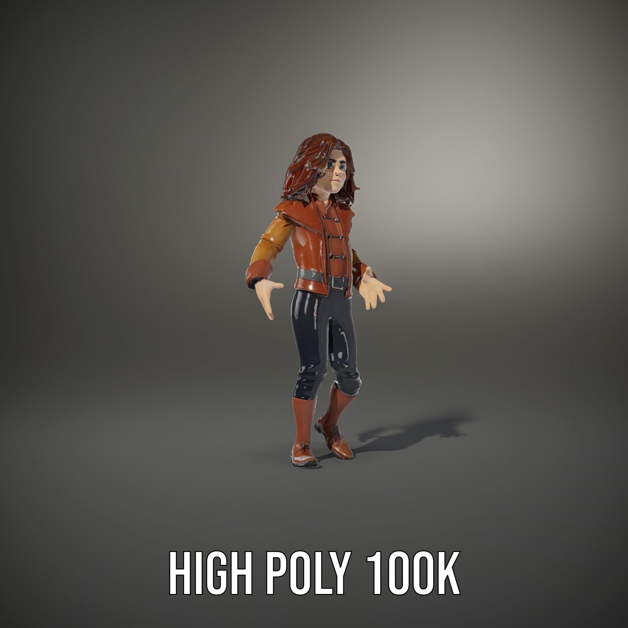 Young Adventurer Character Rigged and Animated Low-poly 3D model_8