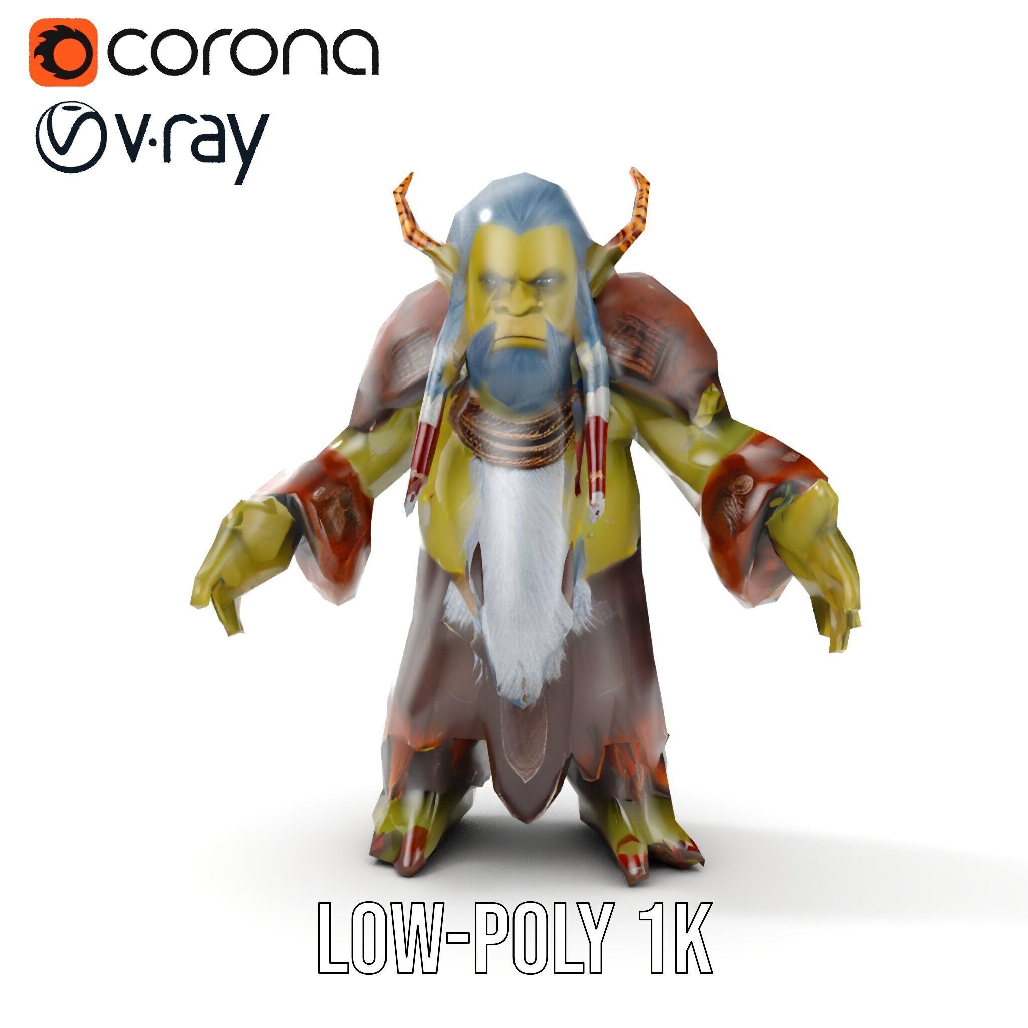 Elder Orc Warrior Rigged and Animated D Character Model Low-poly 3D model_10